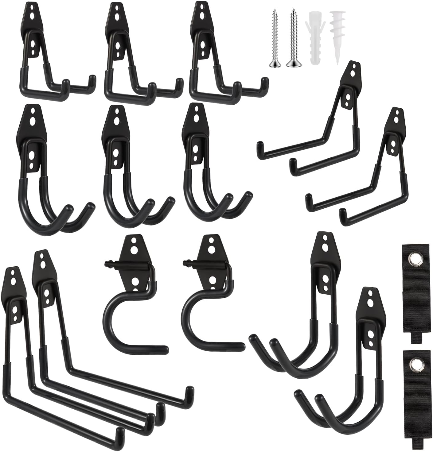 Garage Hook Heavy Duty Wall Storage Hangers, 16 Pack Garage Storage Hooks Steel Tool Organizer Black for Ladders, Ropes, Garden Tools