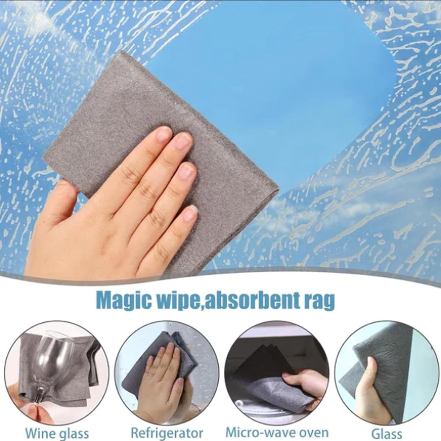 FETNHU Non-Woven - Super Absorbent 11.8" x 11.8" Lint-Free Cleaner, Reusable Thickened Magic Cleaning Cloth, Multipurpose Magic Cloths for Cleaning Glass, Cars, Kitchen, Window, Mirrors (10PCS-Gray)