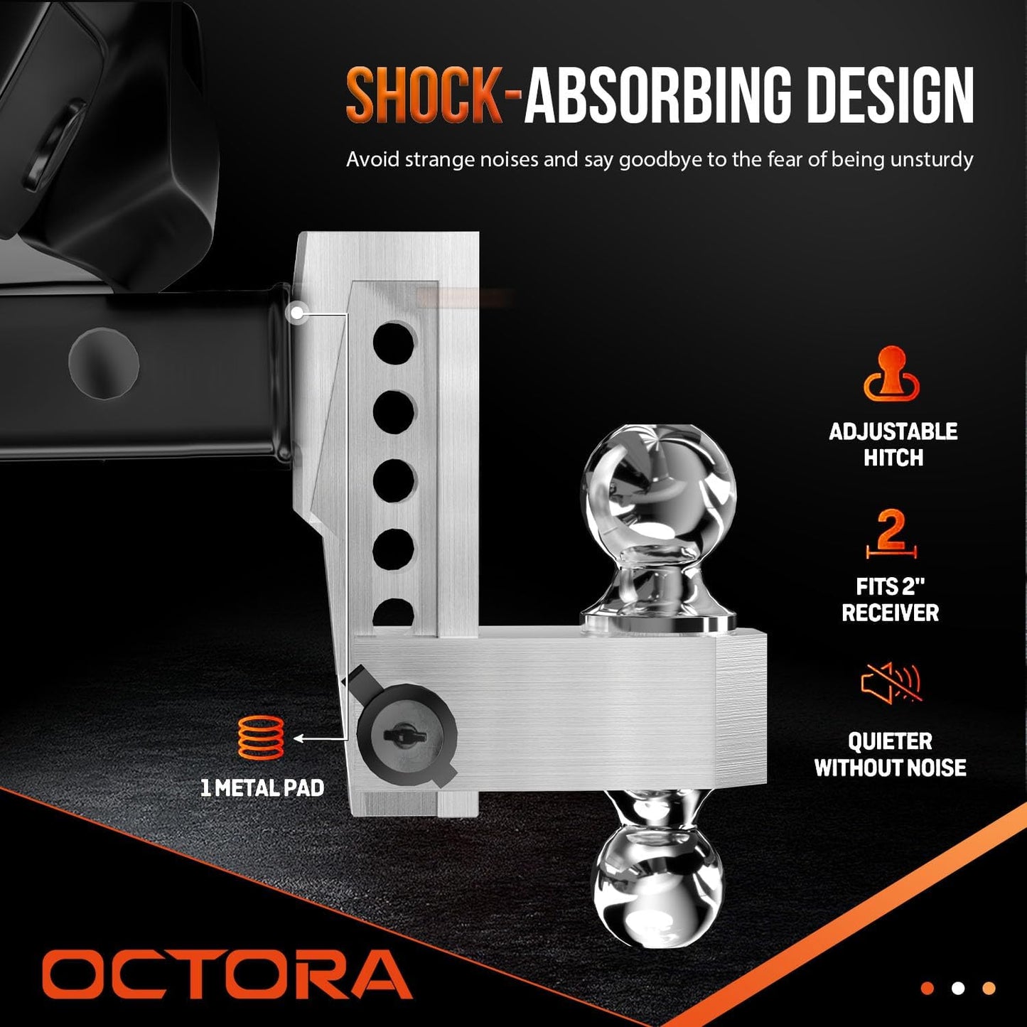 Adjustable Trailer Hitch (Fits 2-Inch Receiver) - Aluminum Tow Hitch with 6-Inch Drop/Rise for Truck (12,500 LBS GTW) - Double Anti-Theft Locking Hitch Pins (Silver, 2inch-6Drop)