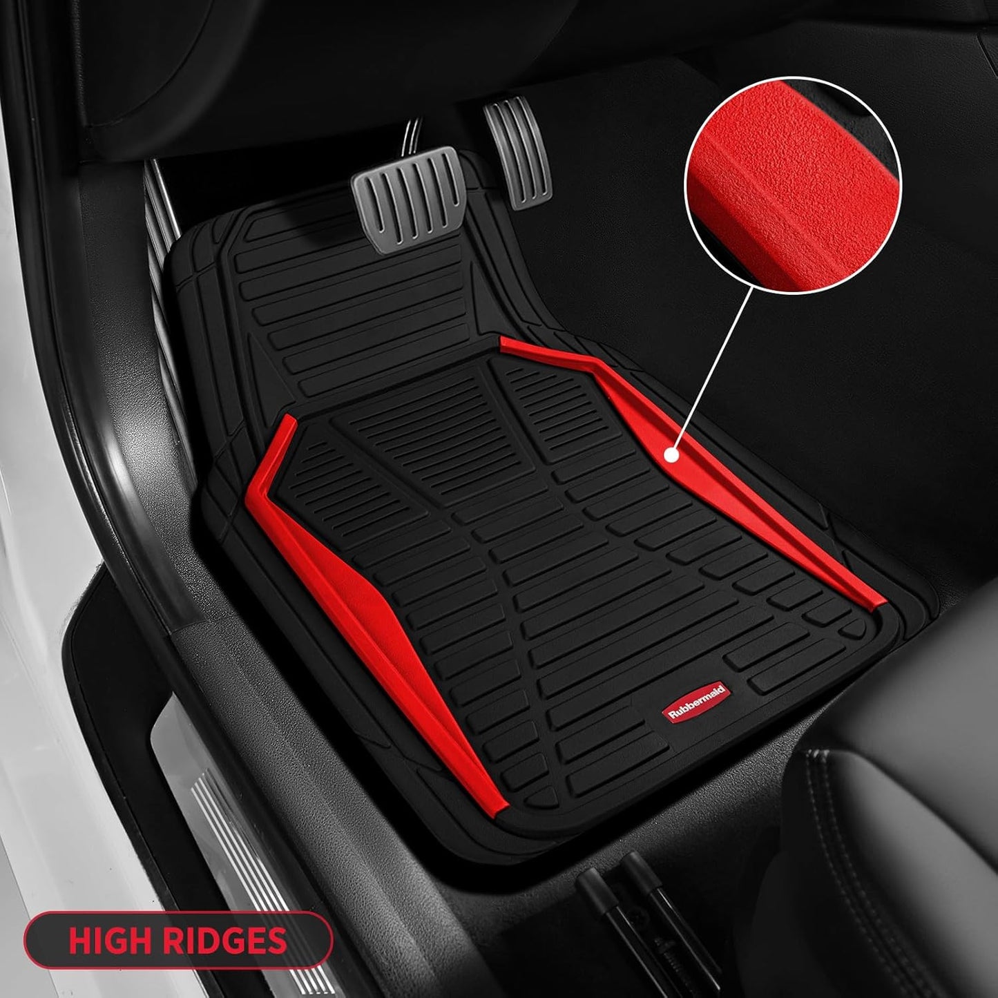 Rubbermaid Car Mat Full Set All-Weather Heavy-Duty 4 Pieces– Trim-to-Fit Universal Car Mats Full Set – Waterproof Rubber Floor Liners for Most Trucks, SUVs, Vans, and Sedans-Red