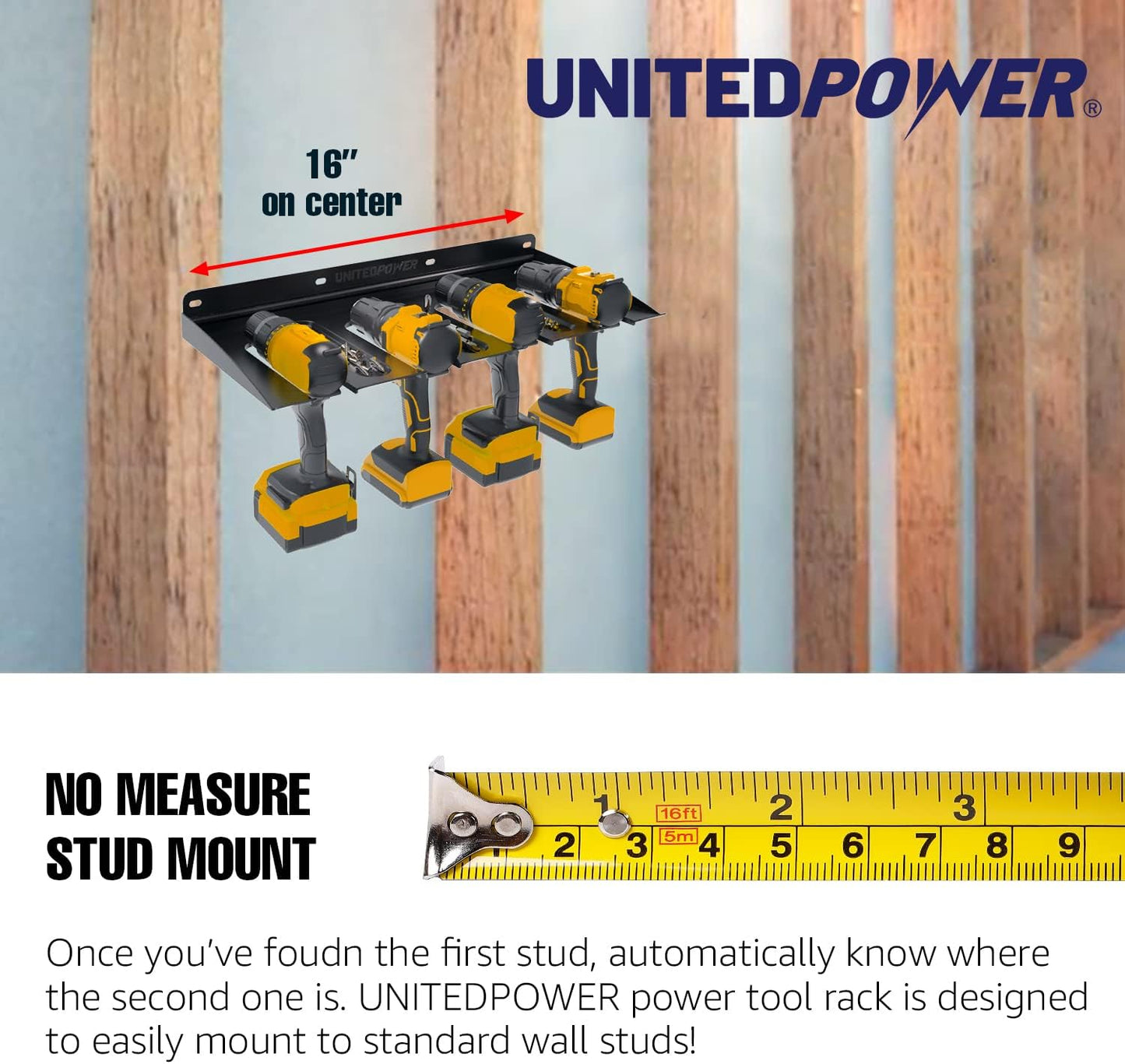 UNITEDPOWER Electric Drill Storage Rack, Holds 4 Drills, Wall Mounted Power Tool Organizer for Battery Powered Hand Tools, Workshop, Shed, Garage, Home (Drill Rack)