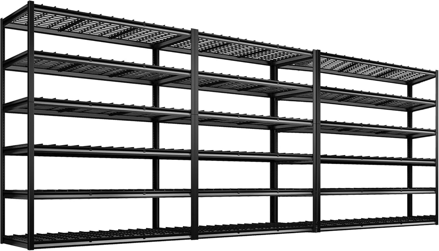 REIBII 60" W Garage Shelving, 2900LBS Storage Shelves, 6 Tier Heavy Duty Shelving, Adjustable Metal Shelving Units and Storage Rack for Warehouse, Pantry, Basement, 60" W x 84" Hx 24" D, 3 Pack