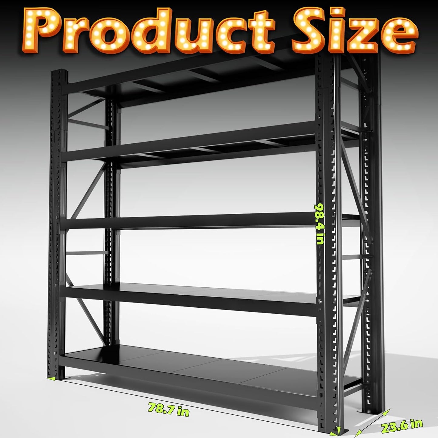 Garage Shelving Heavy Duty - 78.7" W Extra Large Metal Shelving Units and Storage for 8000lbs, 5tier Adjustable Basement Storage Industrial Shelves Pallet Racking Organizer（23.6" D *78.7" W * 98.4" H）