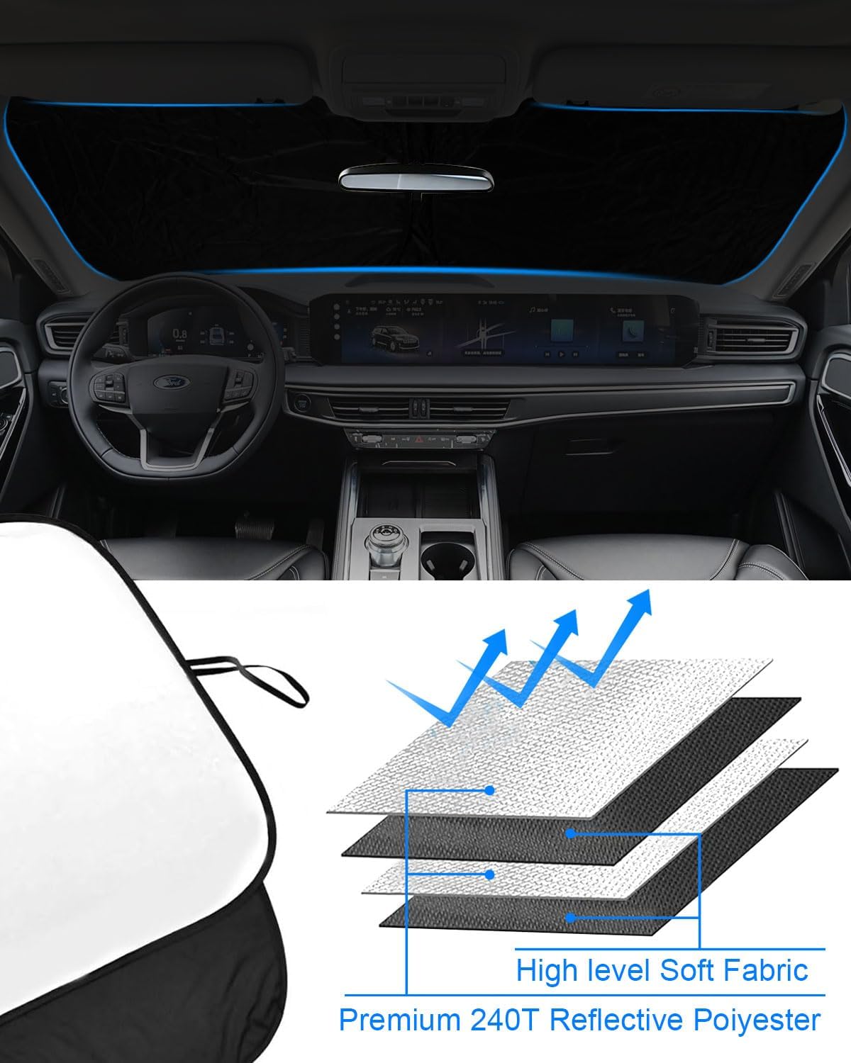 2025 Upgrade Front Windshield Sunshade fit for Ford Explorer 2020-2025 UV Ray Reflector Foldable Car Shade Automotive Windshield Sunshades Ford Explorer Windshield Sun Shade |Keeps Your Vehicle Cool|