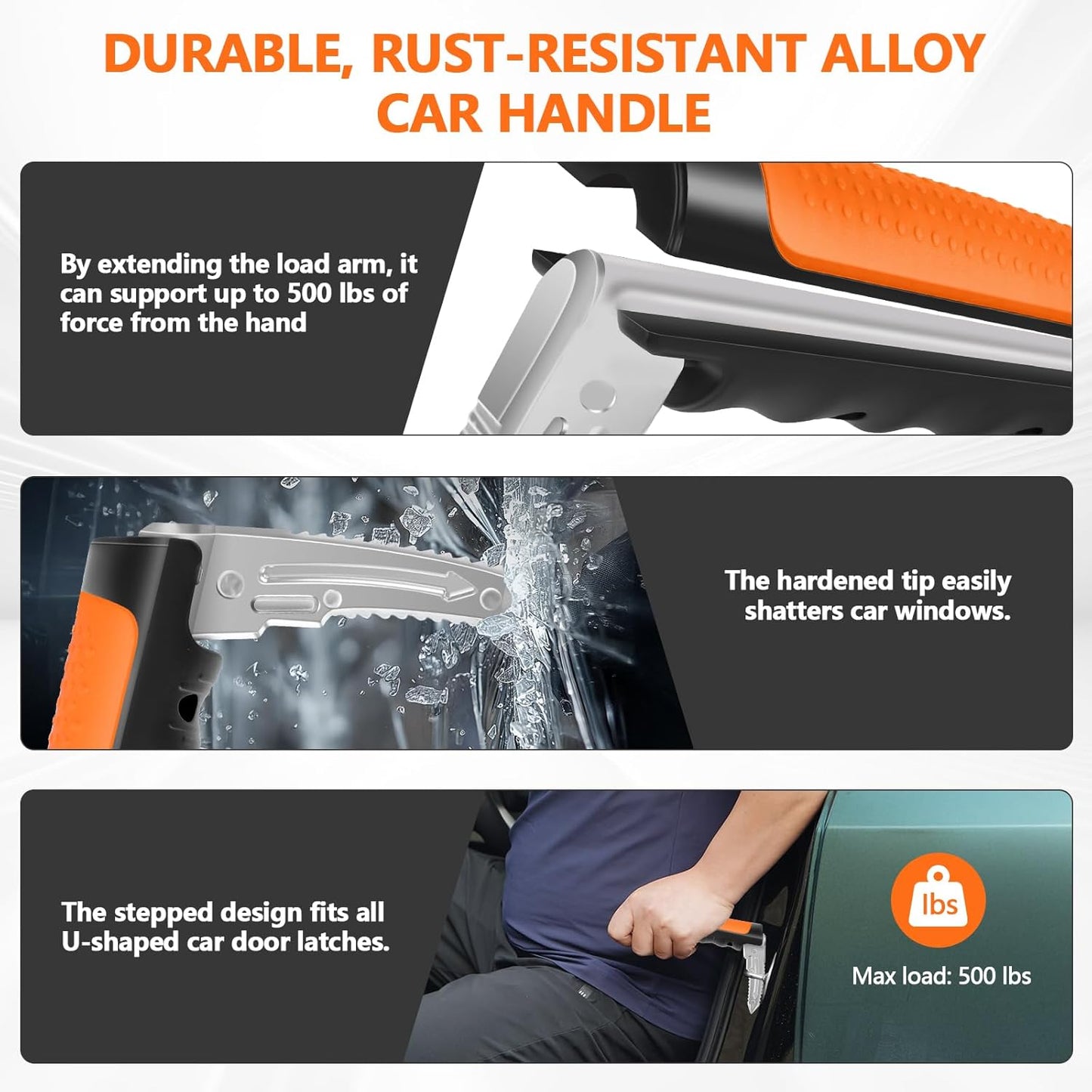 Car Door Handle for Elderly - 2025 New 3 in 1 Car Handle Assist, Auto Cane Portable Vehicle Support Handle Door Assist Bar, Max Load: 500 Lbs, Anti-Slip Design (Orange)