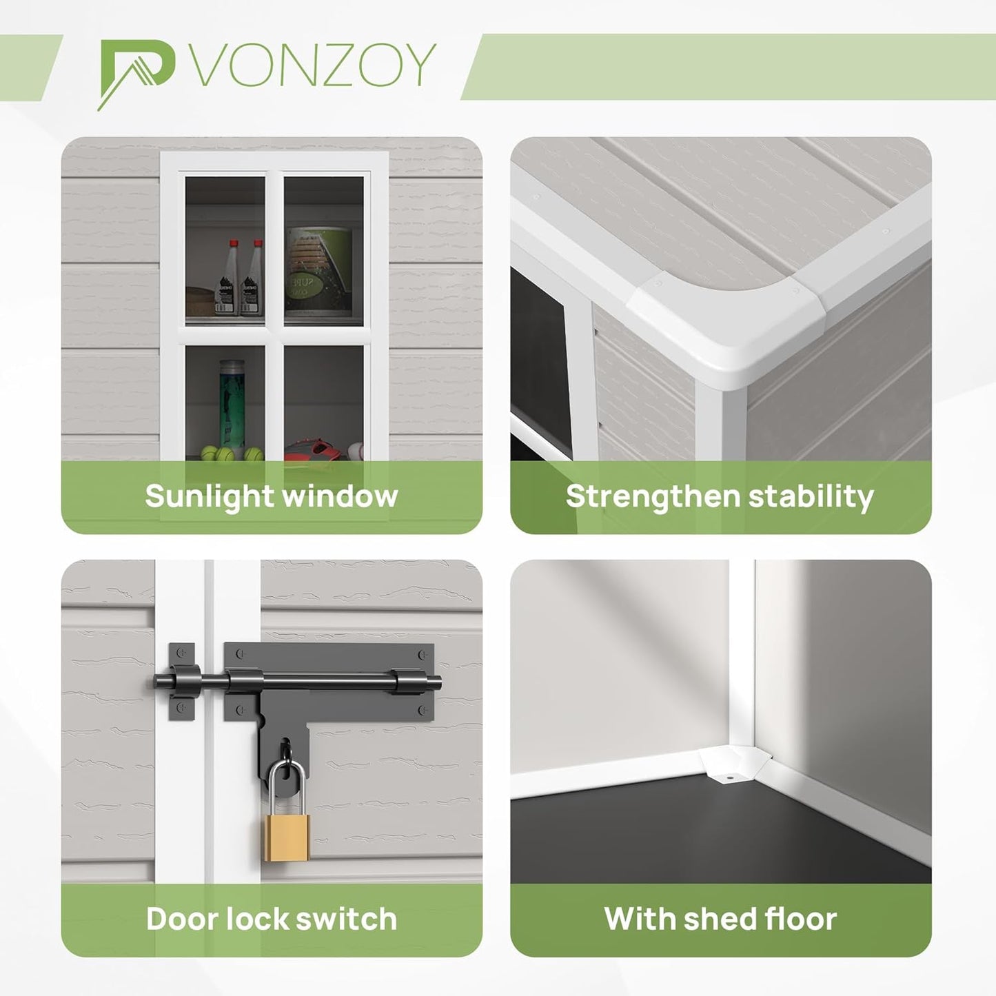 Resin Outdoor Storage Shed with Floor, 8x10.5 FT Plastic Garden Shed with Lockable Door & Window for Bike, Garbage Can, Lawn Mower, Bedge