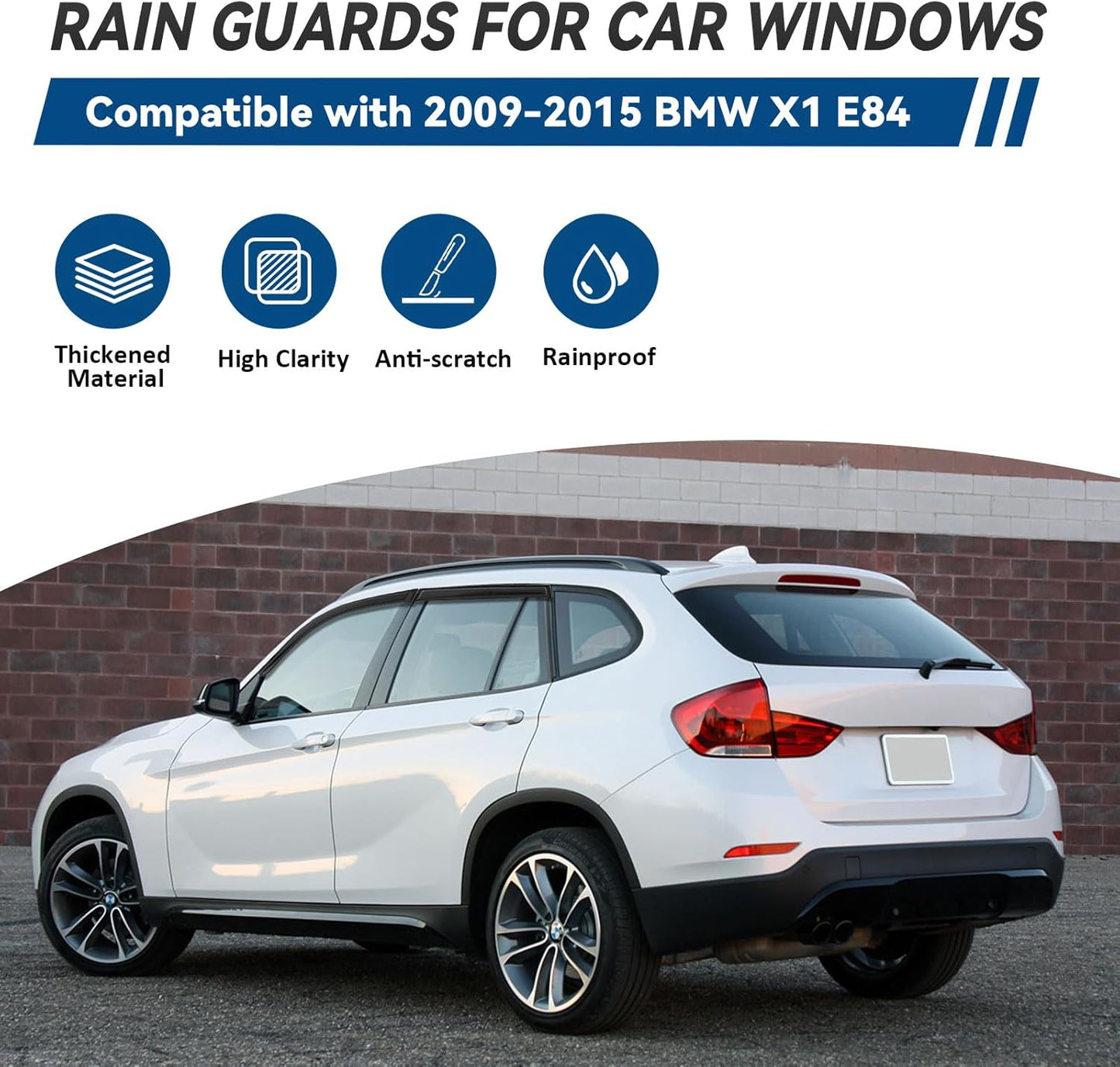 4pcs Front+Rear Smoke Tint Sun/Rain Guard Outside Mount Tape-On Vent Window Visors Compatible with 09-15 BMW X1 E84