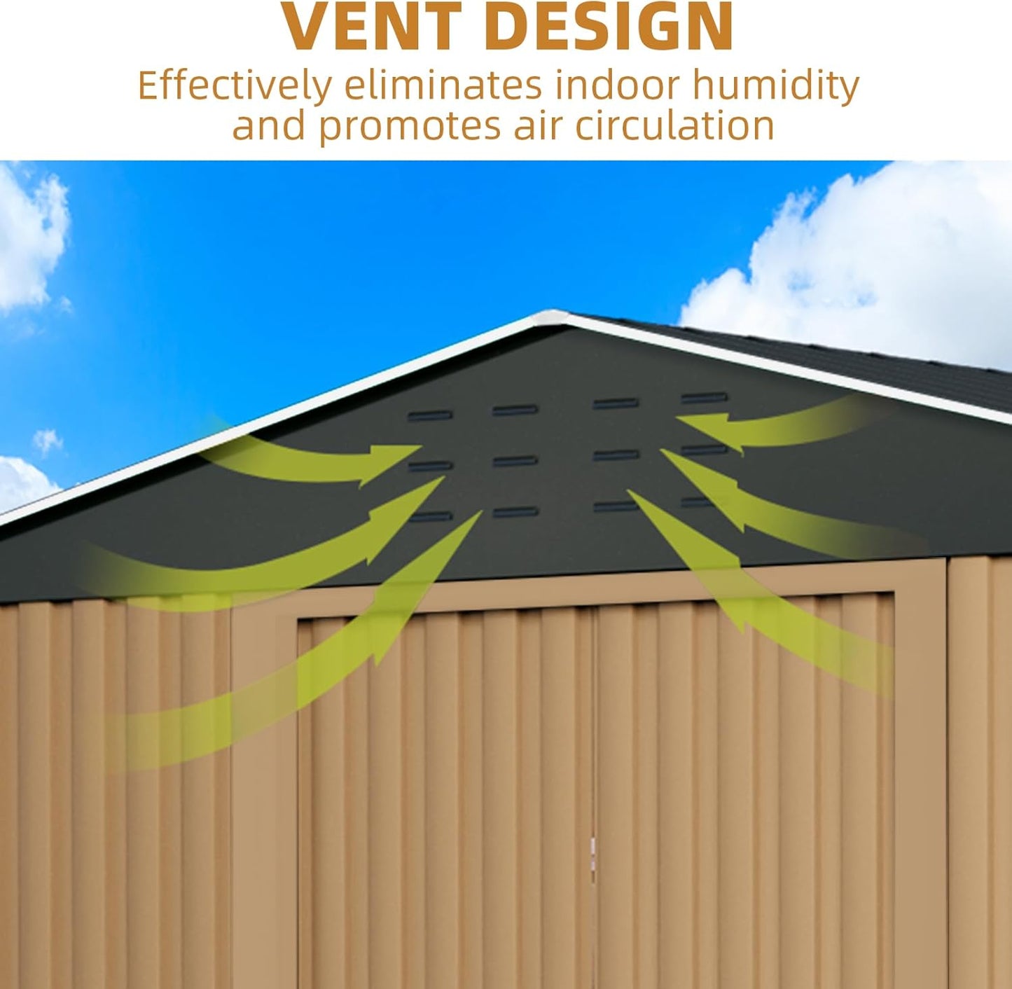 10x10FT Outdoor Metal Storage Shed, Lockable Weatherproof Garden Shed for Tools & Equipment, Durable Galvanized Steel with Sloping Roof & Ventilation, Ideal for Backyard, Patio & Garage Storage, Brown