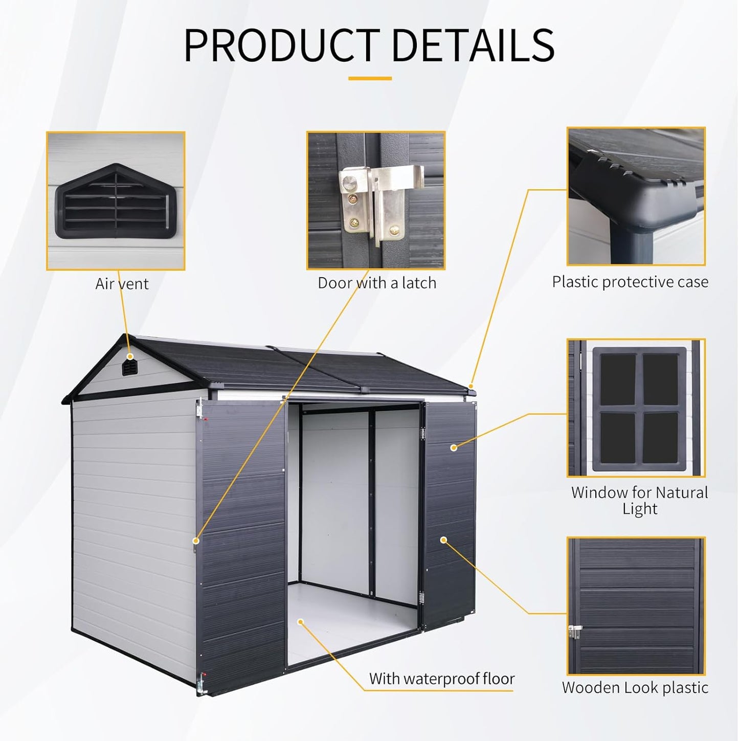 8x6 FT Outdoor Storage Resin Shed with Floor,Waterproof Plastic Garden Bike Shed with Lockable Door, Sloped Roof, Vents & Windows, Easy Assembly Tool Shed for Lawn, Backyard, Patio, White