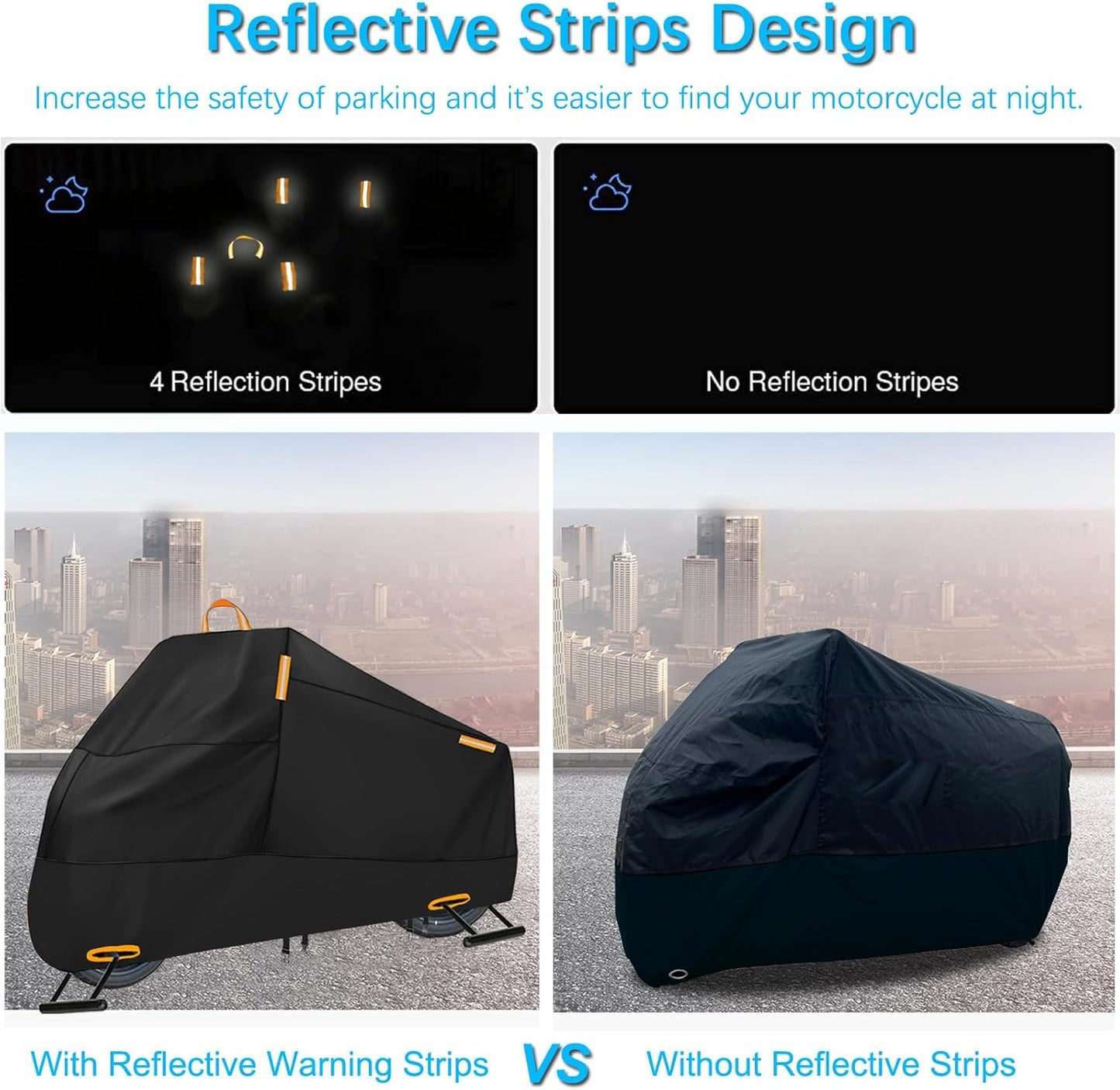 Motorcycle Cover Waterproof Outdoor, 300D Heavy Duty Motorcycle Cover for Harley Davidson Electra Glide Ultra Limited CVO Road Street Glide Honda Gold Wing Protection Fits up to 116" - Black