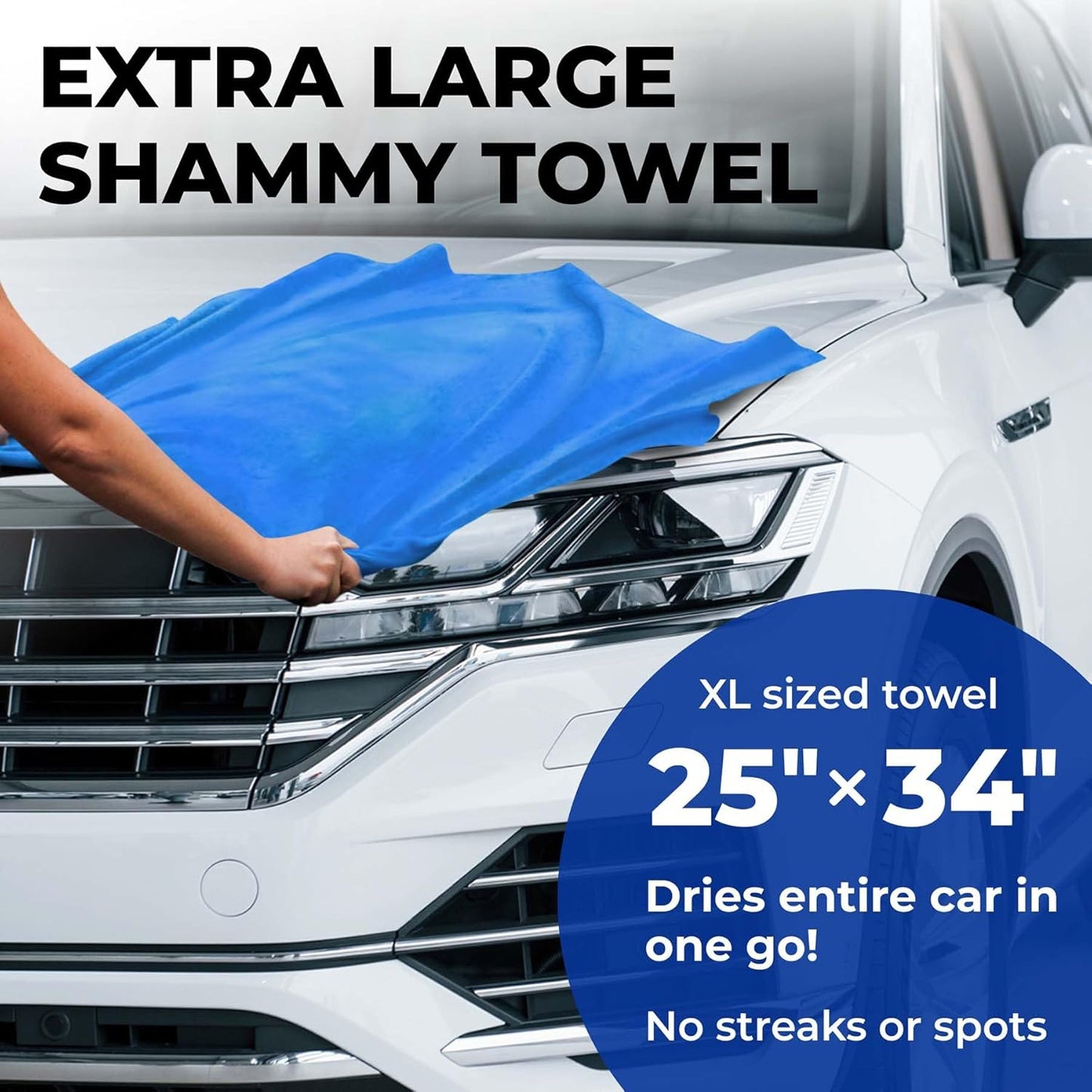 Premium XL Shammy Towel for Car - 2pk (34”x25”) - Super Absorbent Chamois Cloth - Spots & Scratch-Free - Reusable Car Drying Towels