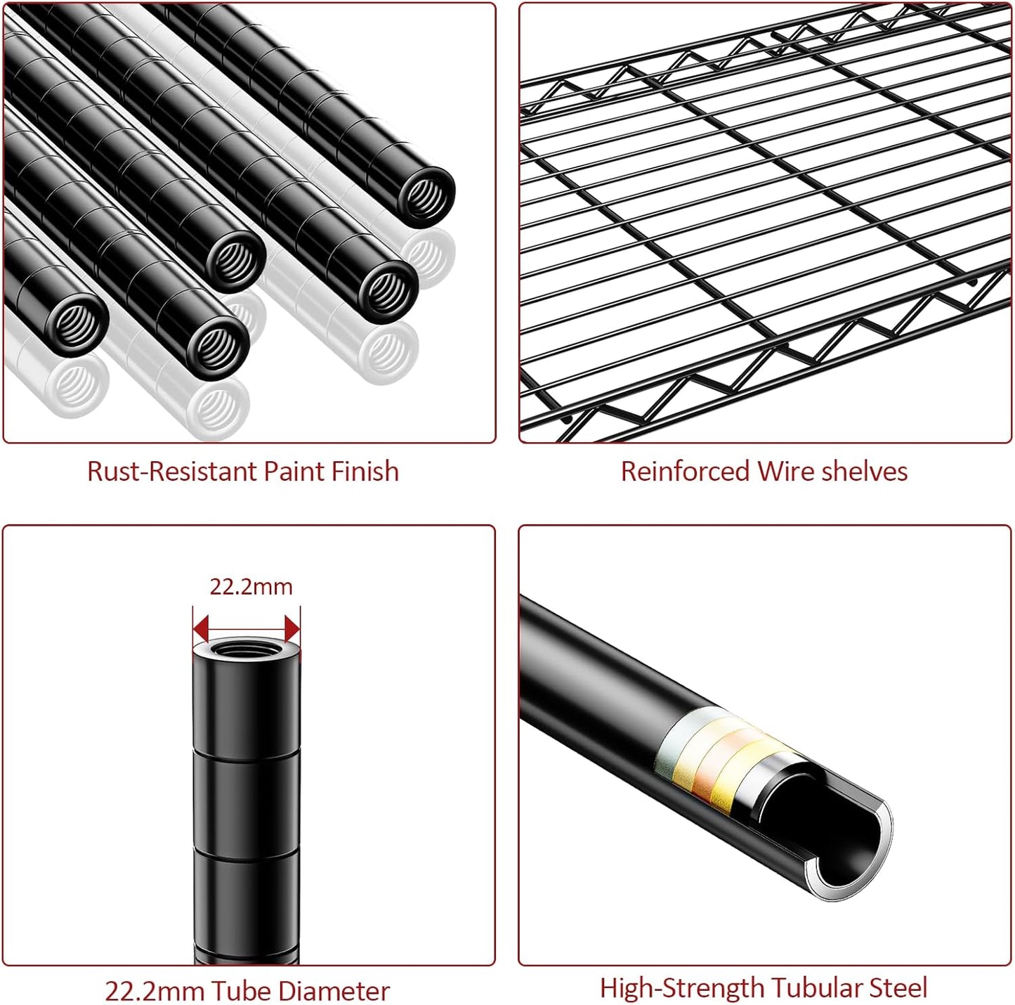 IZEUK 5-Tier Storage Shelving Unit with Wheels, Adjustable Heavy Duty Steel Wire Rack Organizer (Black, 17.7" D x 47.2" W x 76.7" H, 1750 lbs Capacity) for Garage, Kitchen, Office, Laundry, Basement