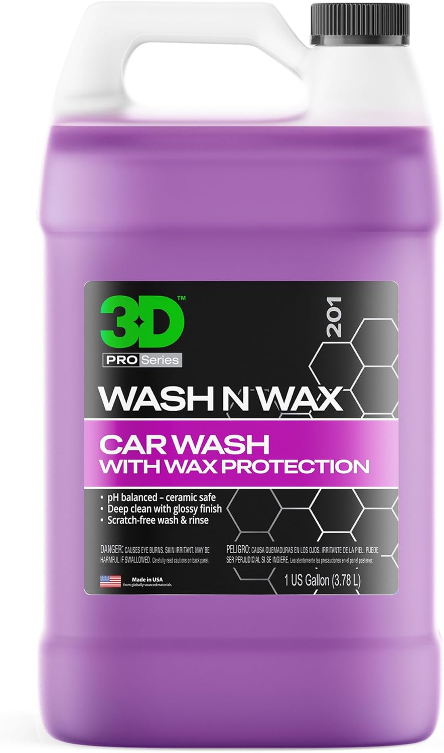 3D Wash N Wax Car Wash Soap - pH Balanced, Easy Rinse, Scratch Free Soap with Wax Protection - 1 Gallon