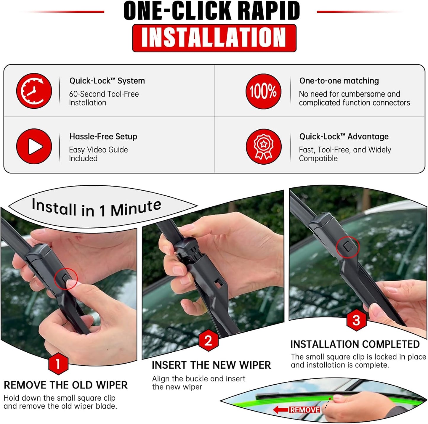 Windshield Wiper Blades Replacement for 2010 2011 2012 2013 2014 2015 2016 Cadillac SRX Original Factory Quality Front Rear Wipers Blade Set for My Car - 26" 17" 12" (Pack of 3)