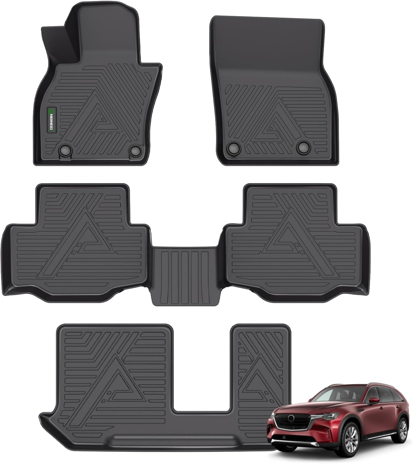 ANBINGO® Floor Mats for 2024 2025 Mazda CX-90 & CX90 PHEV (Plug in Hybrid) 8 Passenger | 2nd Row Bench Seat | All Weather TPE Car Mats Waterproof Non-Slip, 3-Rows, 4-PCS, Black