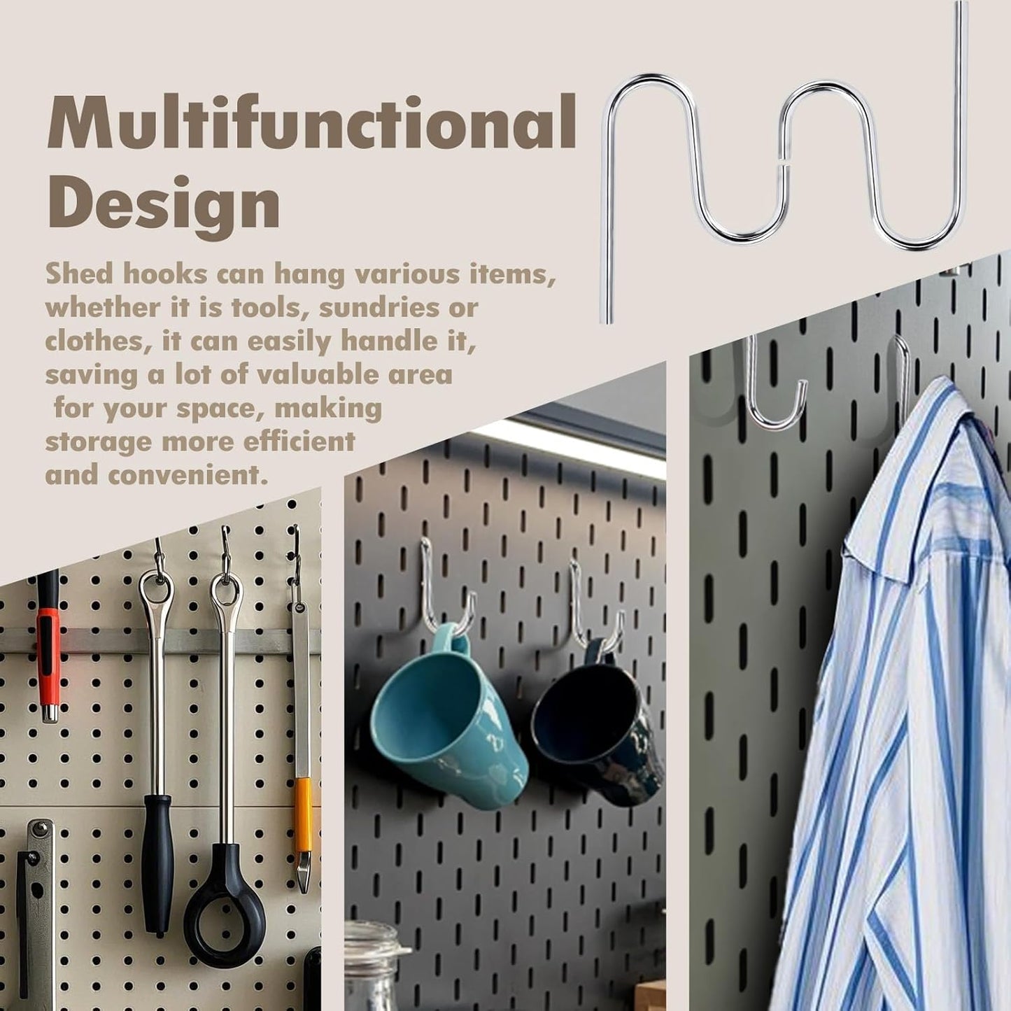 10 Pcs Shed Hooks, Long Shed Hooks for Tools Shovels Rakes Storage, Shed Accessories for Hanging Heavy Duty Individual