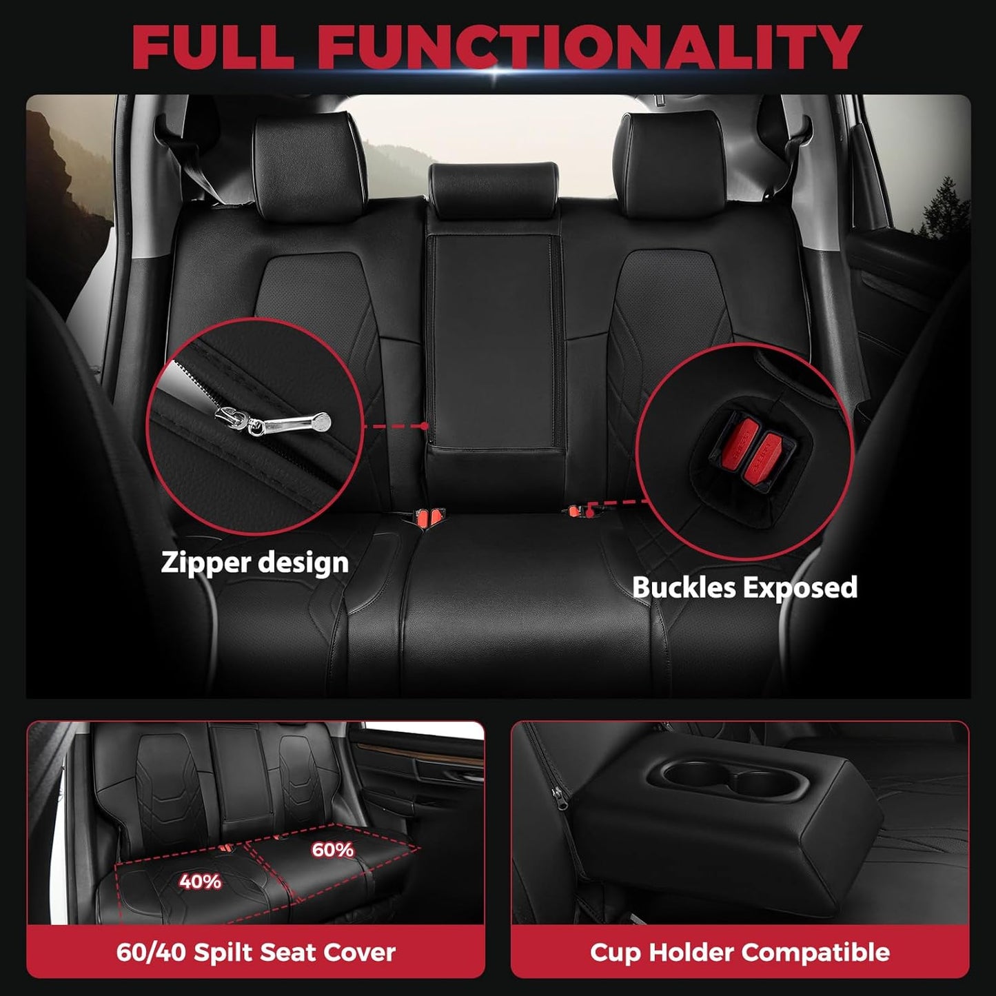 FREESOO CRV Seat Covers Full Set, for Honda CRV LX EX EX-L Sport Touring Hybrid 2017 2018 2019 2020 2021 2022, Custom Fit Seat Covers for CRV, Waterproof Leather Car Seat Covers, Black
