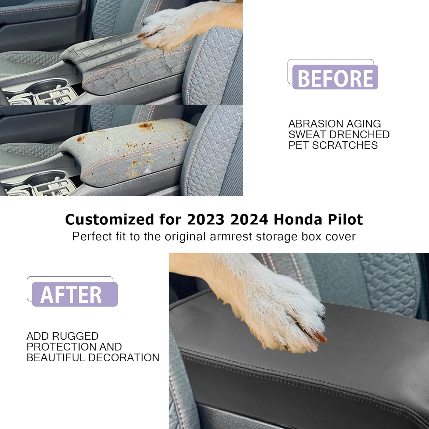 LUWU Center Console Cover Compatible with 2023 2024 2025 Honda Pilot & 2024 2025 Ridgeline & 2024 2025 2026 Honda Passport Accessories Armrest Console Cover Interior Accessories Leather (Thin Black)