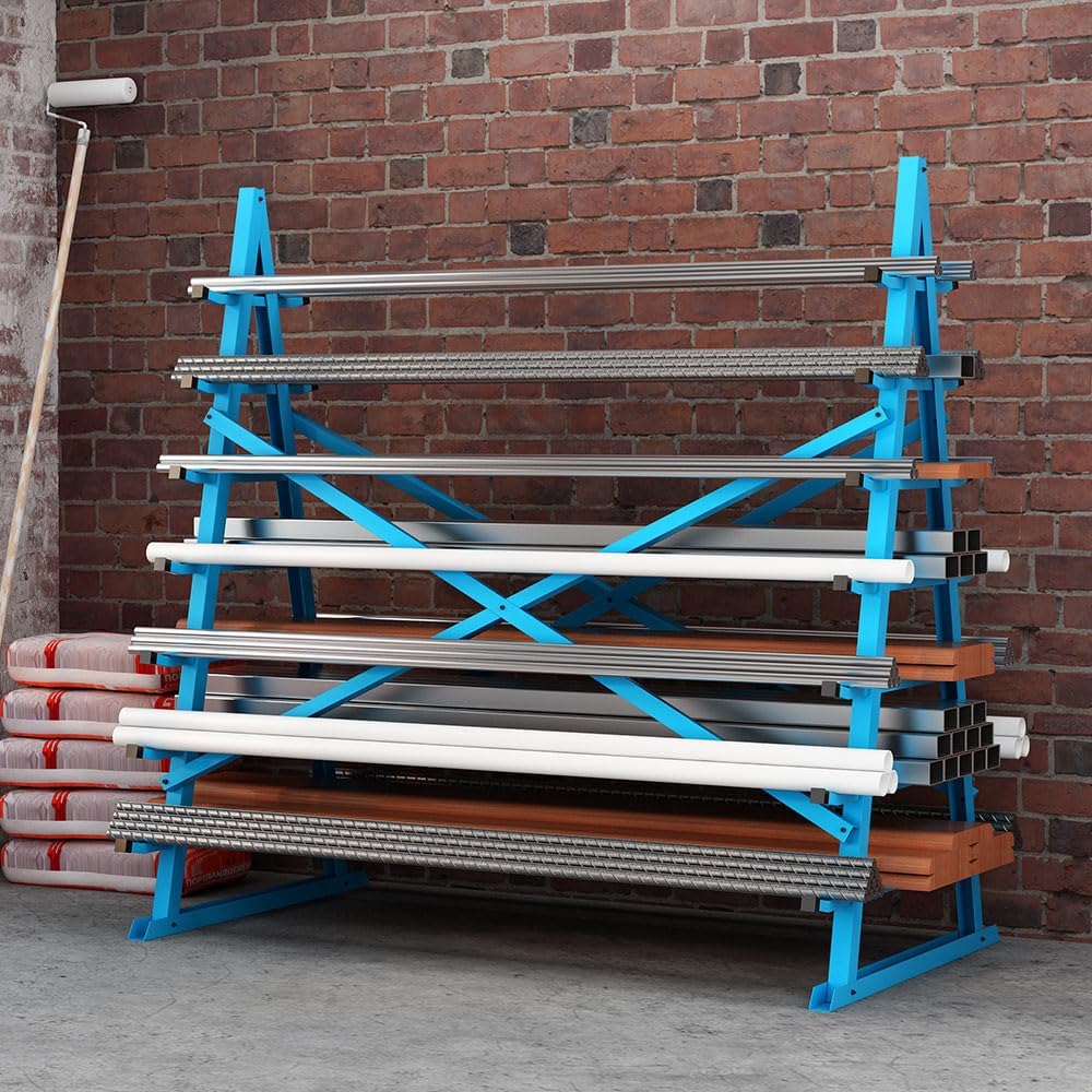 Yeeoy Steel Horizontal Storage Rack, 7 Tier Detachable Lumber Storage Rack, Heavy Duty Adjustable Pipe Rack Lumber Organizer Shelf for Garage Workshop Shed Basement, Blue