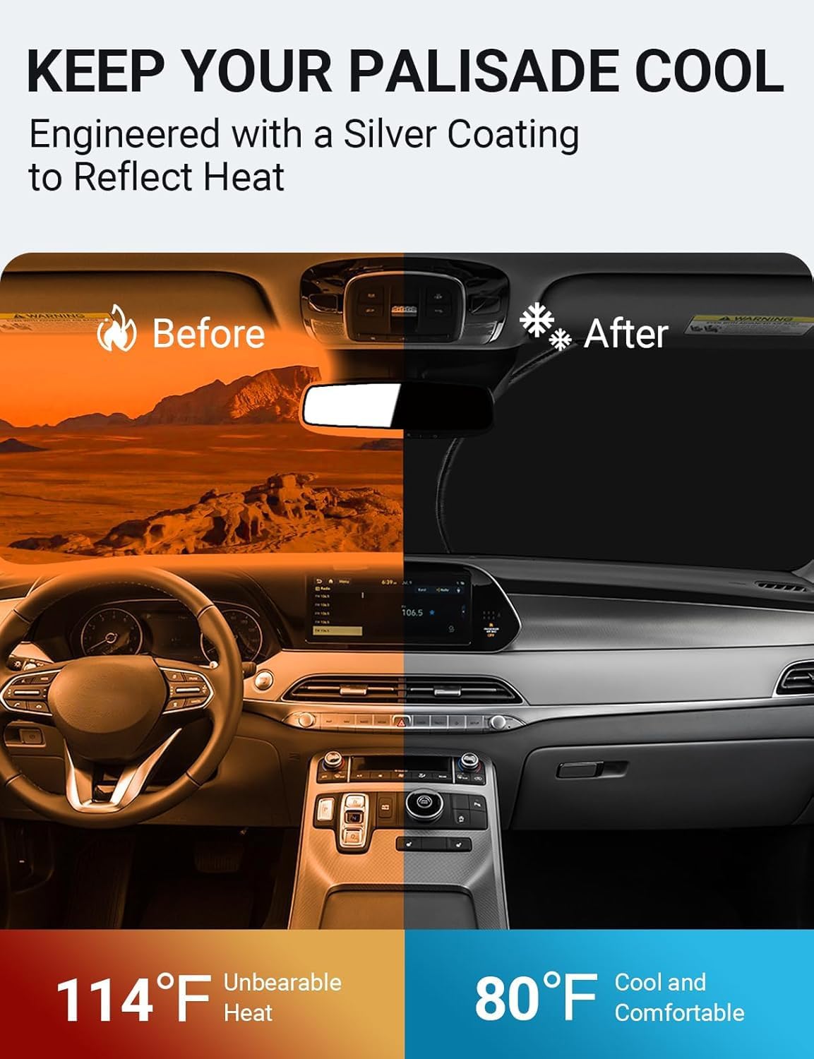 Proadsy for Hyundai Palisade 2020-2025 Windshield Sun Shade 4-Layer Foldable Front Sunshade Protector Sun Visor Blocks UV Rays Keep Car Cooler