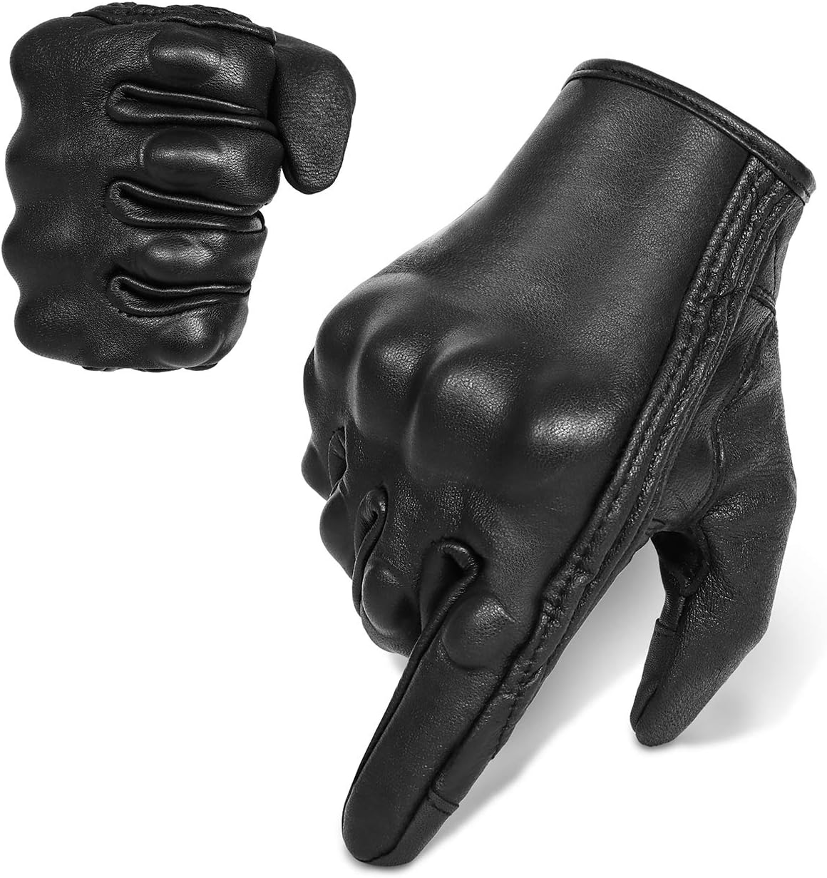 Full Finger Goat Skin Leather Touch Screen Motorcycle Gloves Men/Women S,M,L,XL,XXL (Non-Perforated, XL)