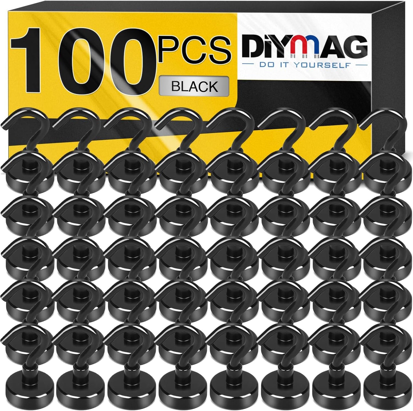 DIYMAG Magnetic Hooks, 30Lbs Strong Heavy Duty Cruise Magnet S-Hooks for Classroom, Fridge, Hanging, Cabins, Grill, Kitchen, Garage, Workplace and Office Etc, (100 Pack-Black)