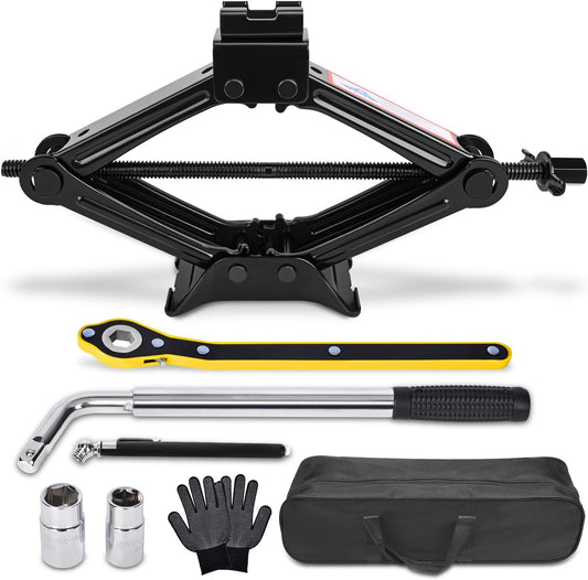 Scissor Car Jack 1.5Ton（3306lbs） Tire Changing Kit with Lug Wrench - Emergency Kit for Car, SUV, MPV