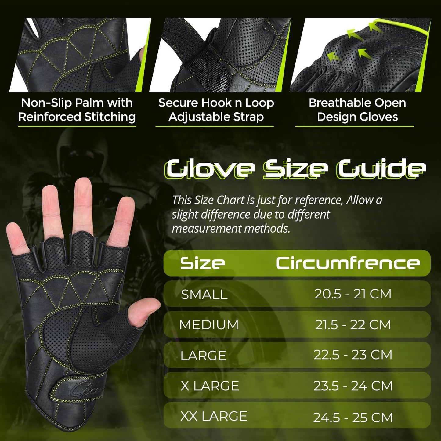 aasportx Motorcycle Gloves - Men's Leather Motorbike Gloves with Touchscreen Function - Non-Slip Pads for Men & Women