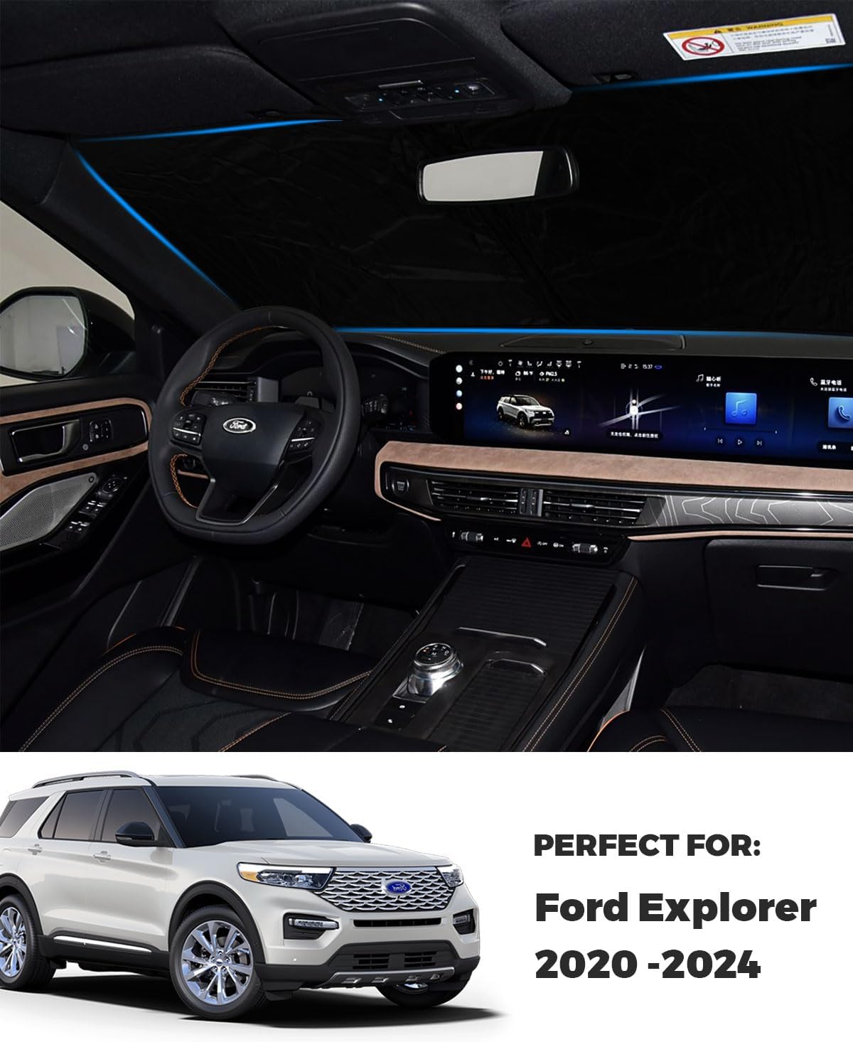 2025 Upgrade Front Windshield Sunshade fit for Ford Explorer 2020-2025 UV Ray Reflector Foldable Car Shade Automotive Windshield Sunshades Ford Explorer Windshield Sun Shade |Keeps Your Vehicle Cool|