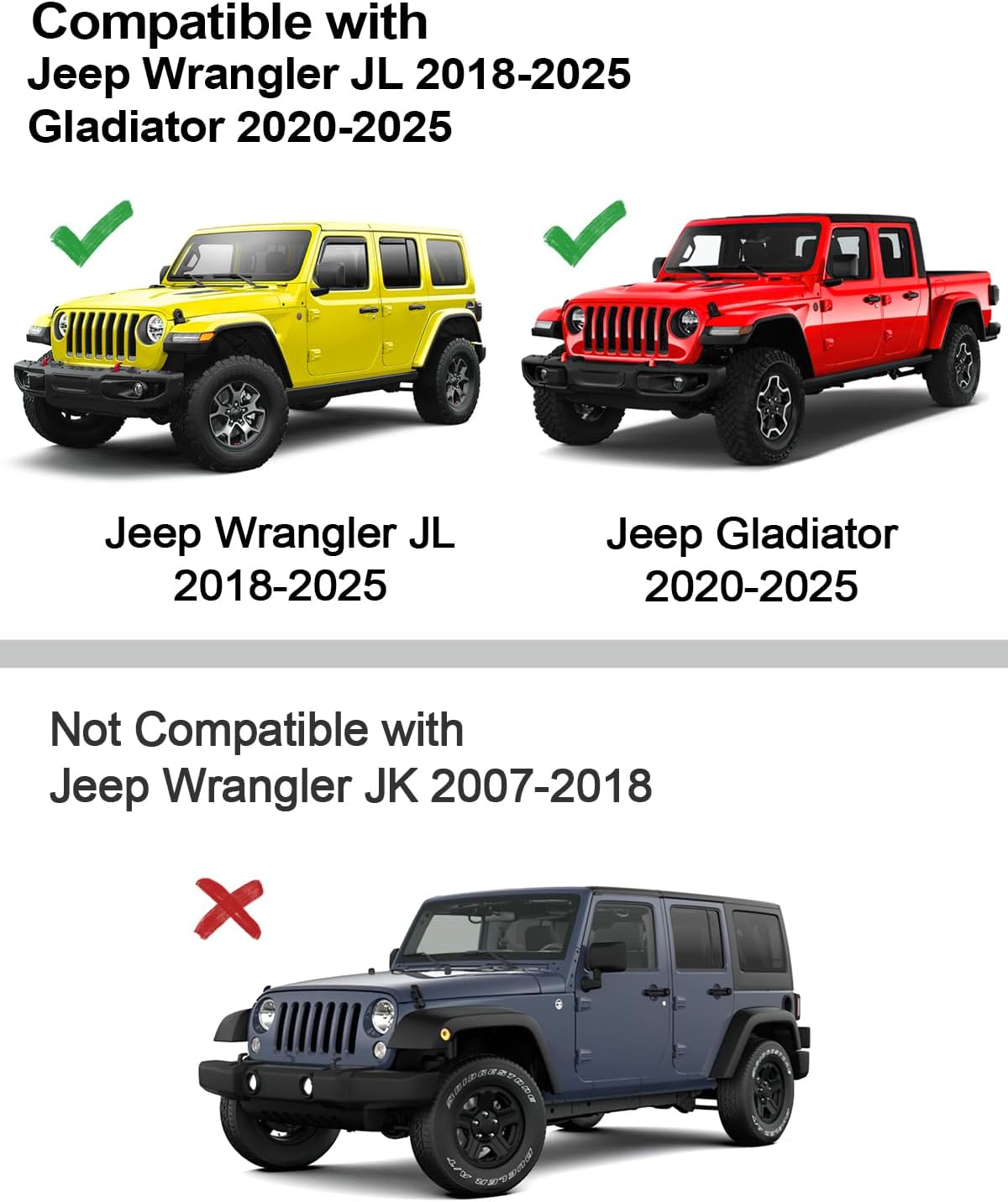 in-Channel Window Rain Guards Fit for Jeep Wrangler JL 2018-2025/Gladiator 2020-2025 Extra Durable Window Deflectors Vent Visors Shades Exterior Car Accessories Visors Rain Guards