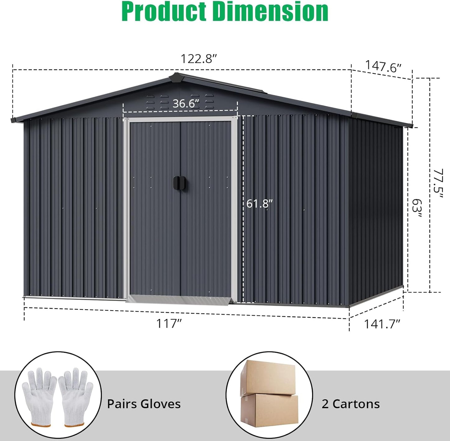 Outdoor Storage Shed 12 x 10 Ft, Outdoor Tool Metal Shed with Lockable Door, Air Vents and Sloping Roof, Metal Aluminum Waterproof Tool Sheds for Yard, Garden, Patio, Garage, Lawn, Gray