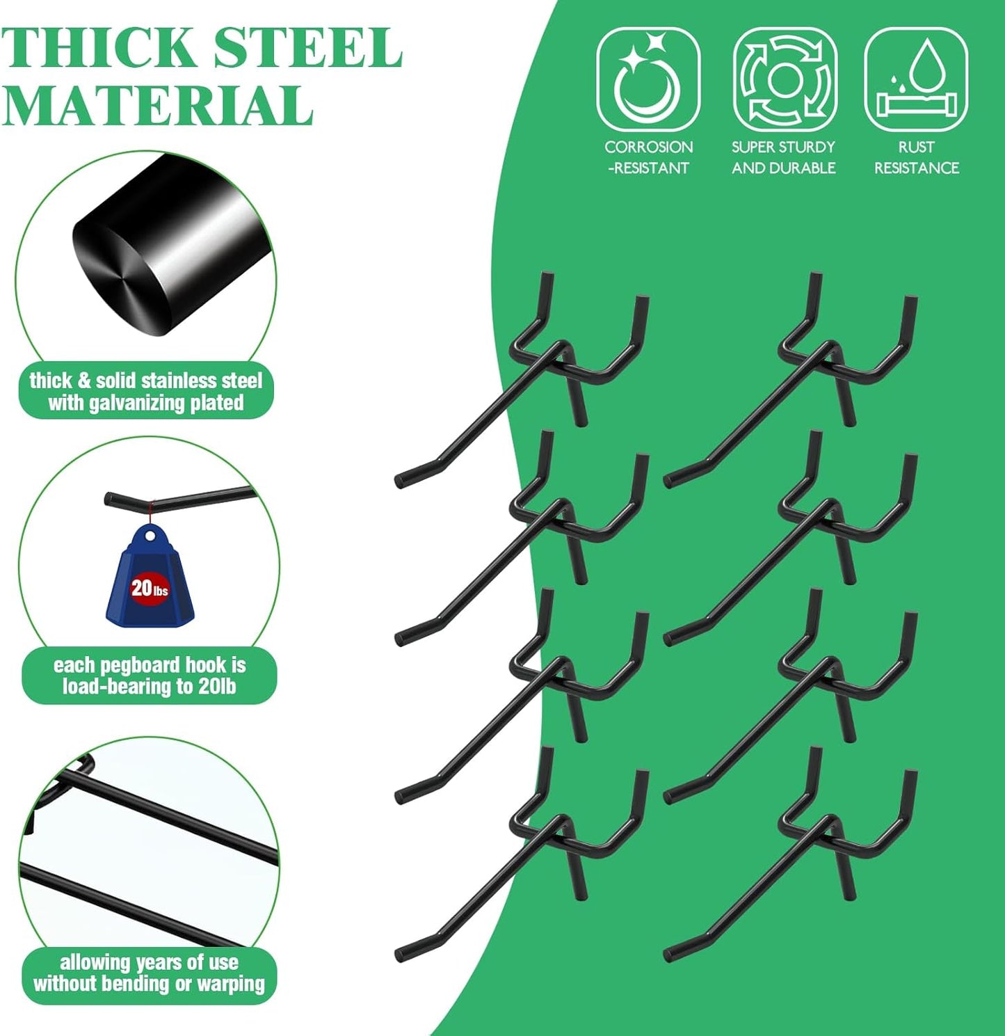 50Pcs 2"/5CM Pegboard Hooks Assortment Set, Metal Peg Board Hooks with 2.5mm Hole Pitch 4mm Wire Diameter Slatwall Hanging Hook for Garage Organization Wall Hanging (Black)