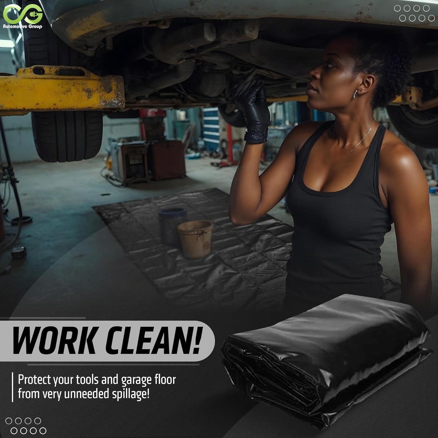 CG Automotive Group Garage Floor Mat, 7'9"x16', Black, Garage Containment Mat for Floor Under Car, Waterproof, Heavy Duty