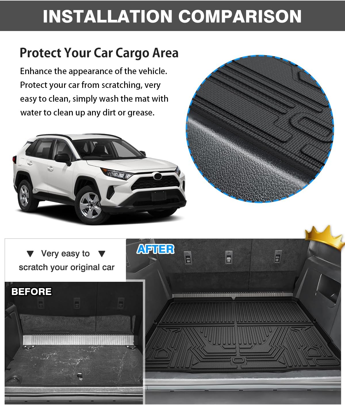 Powerty Floor Mats & Cargo Liner for 2019-2024 2025 Toyota RAV4 Accessories Floor Mats 2 Row Liner Set All Weather TPE 3D Floor Liners&Rear Cargo Mat