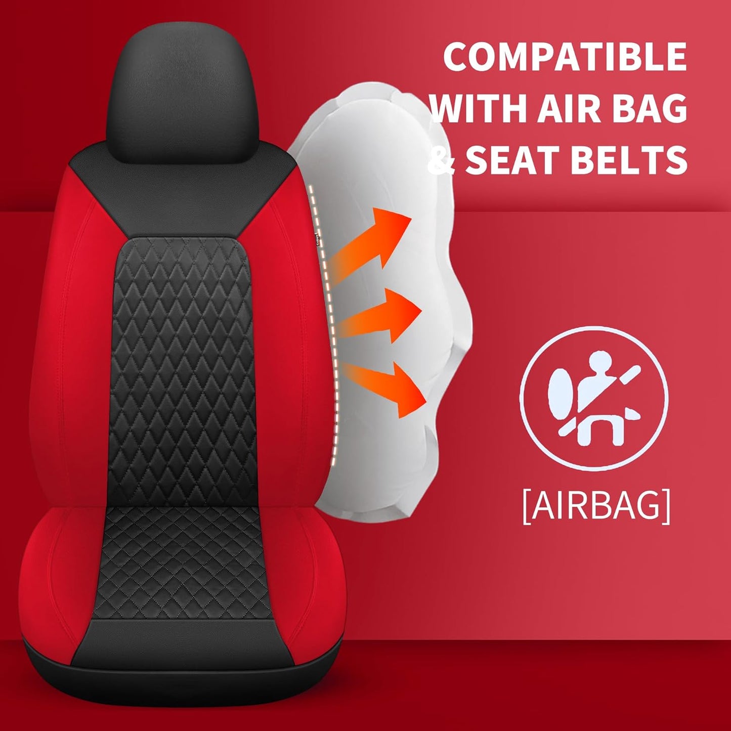 Red Car Seat Covers,Breathable and Waterproof Seat Cover Full Set,PU Premium Universal Fit Automotive Airbag Compatible for Cars Sedans SUVs Vans and Trucks(Full Seat,Black+Red,N1)