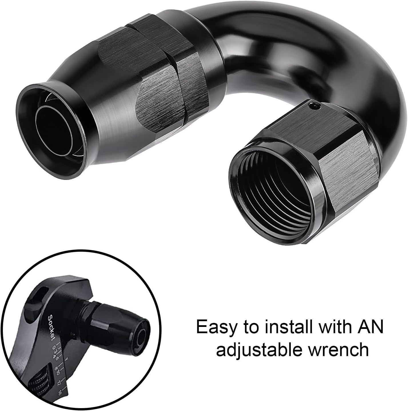 EVIL ENERGY 12AN 180 Degree PTFE One Piece Full Flow End Hose Fitting Aluminum Black