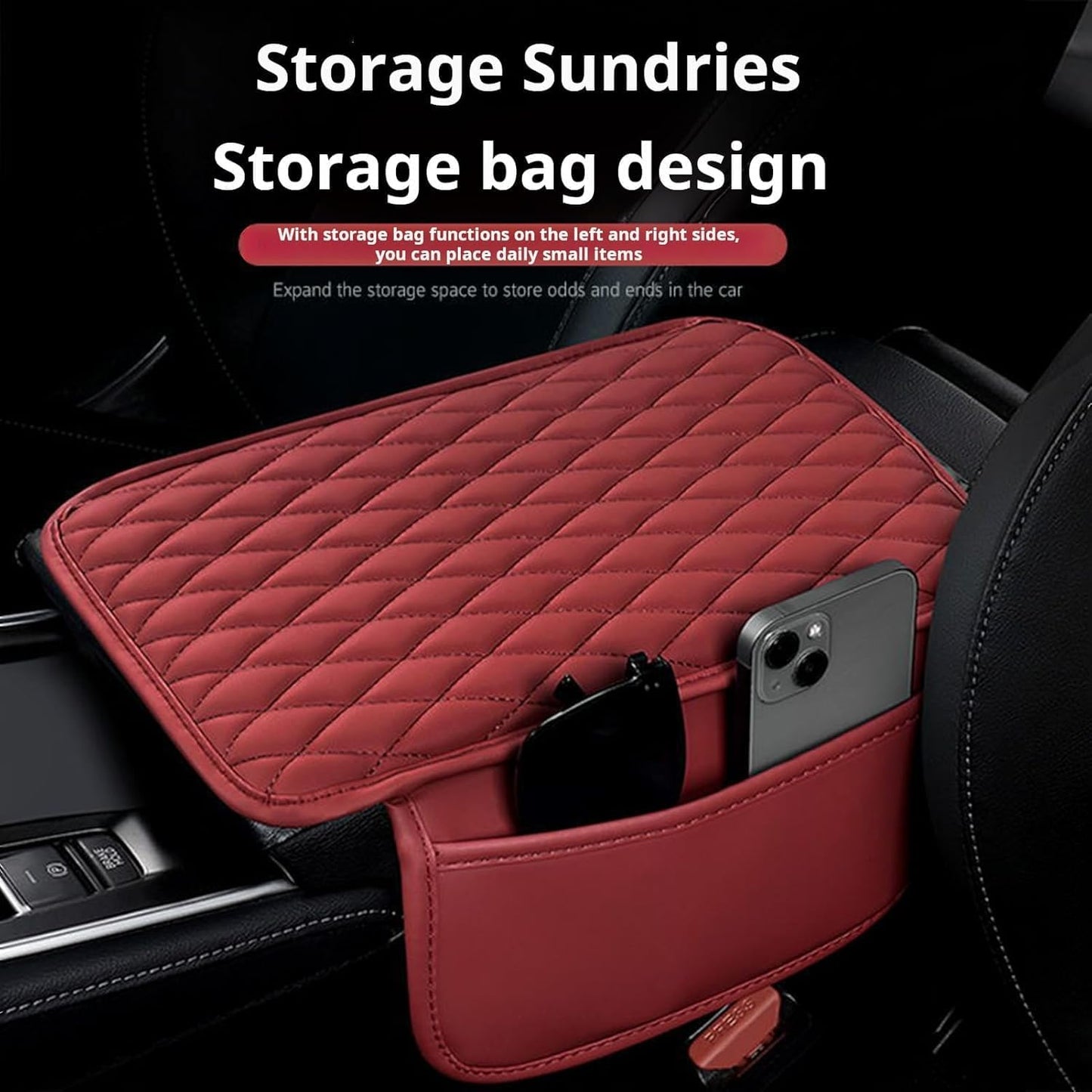 Car Armrest Cover Leather Car Console Covers Box Pad with Pocket and Tissue Box Arm Rest Cover for Car for SUV Truck Sedan Vehicle (Thin-bark)