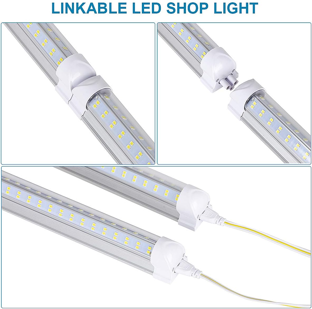 10 Pack,Led Shop Lights, 8FT Led Shop Light,144W 5000K 19500LM Clear White,Led Shop Light 8FT 110V Linkable Integrated 4 Row V-Shape for Shop Garage,Warehouse