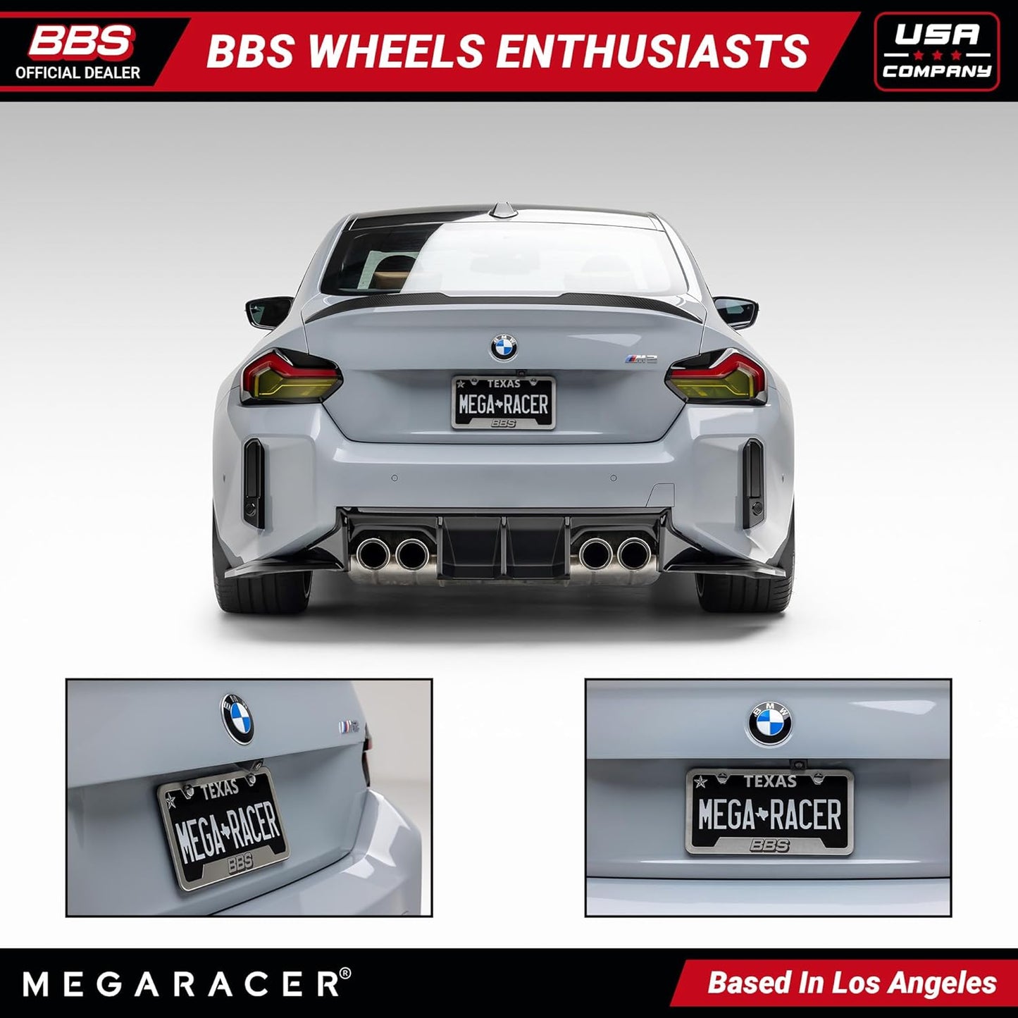 BBS Official Brushed Chrome Stainless Steel License Plate Frame – Made in USA – Premium Rustproof Powder-Coated Metal Car Accessory – Universal Fit – 1 Pack