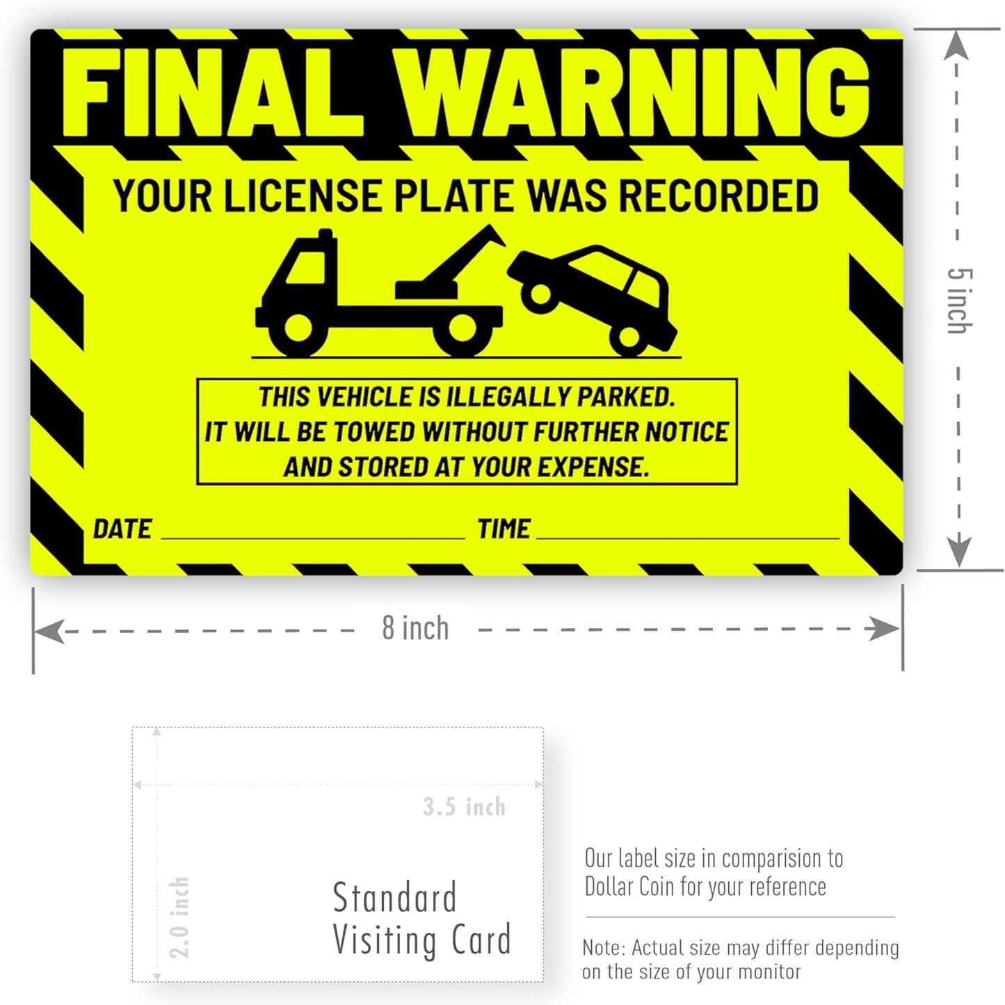 easykart labels 50 Parking Violation Notice Parking Violation Stickers Tow for Car Parking Warning Adhesive Car Window Fluorescent Green Labels (1 Pack)