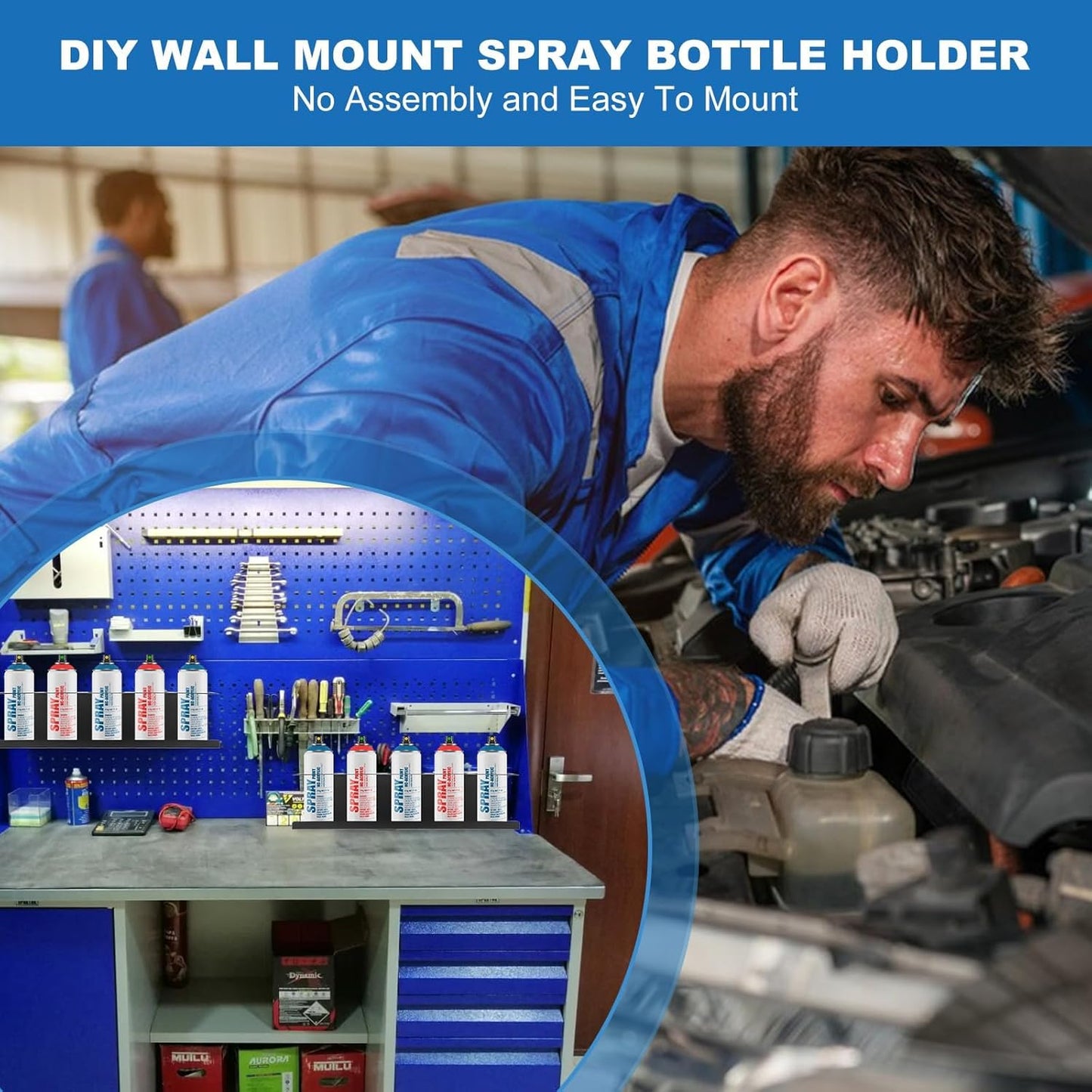 4 Pack Heavy-Duty Aerosol Spray Can Holder, 5 Can Spray Bottle Holder Steel Wall-Mounted Shelf for Garage, Craft Workspace and Home