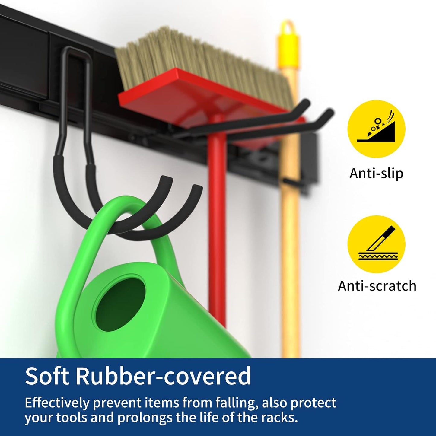 Wall Mount Tool Storage Rack, 15 PCS Heavy Duty Steel Yard Garden Tool Organizer, Garage Tool Organizer Wall Mounted Storage System Hold Up to 550lbs, with 2 Extension Cord