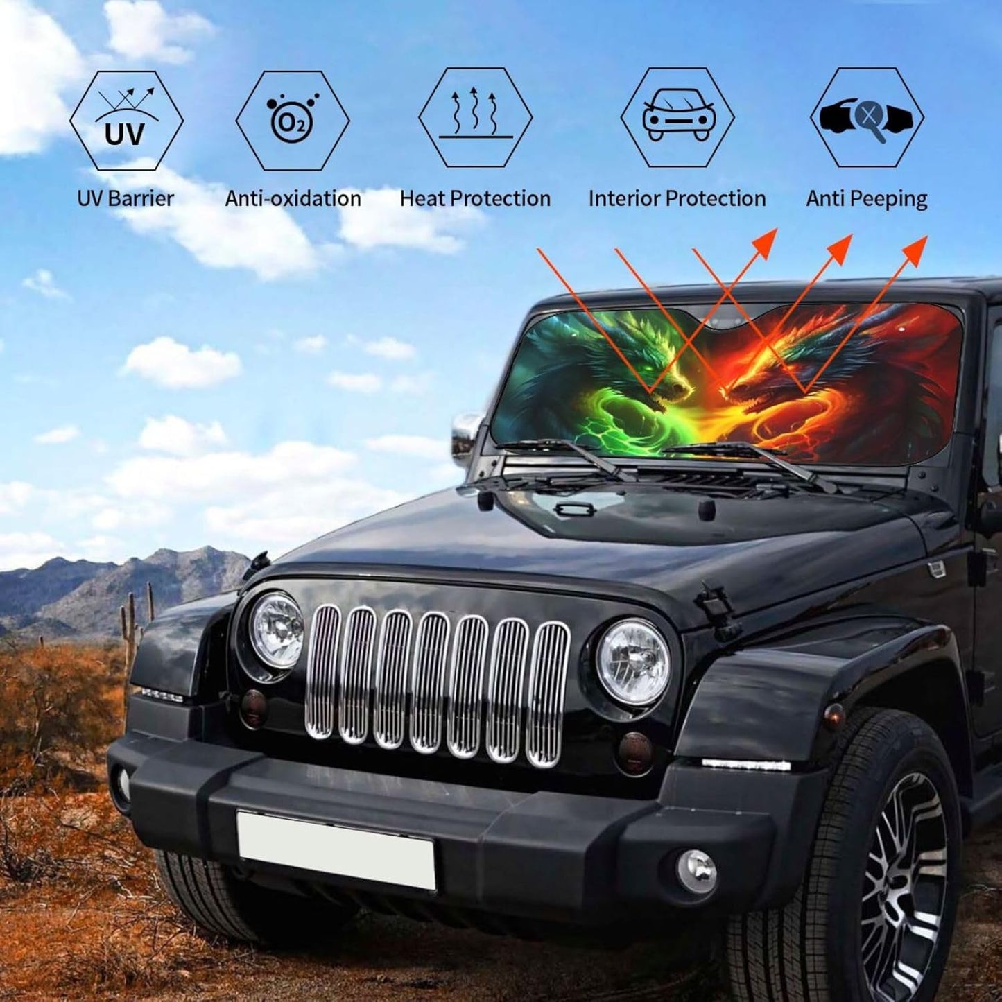 Dragon Car Sun Shade Windshield Sunshade Foldable Front Window Shield Cover for Truck SUV