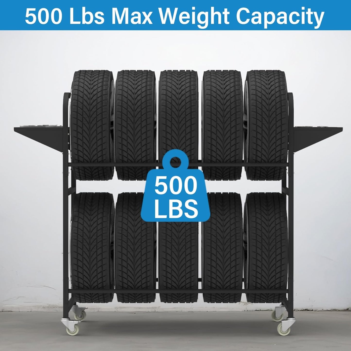 Tire Storage Rack 57" x 55.1" x 20" w/Anti-dust Cover, Adjustable Rolling Tire Rack for Garage Black w/4 Swivel Casters & 2 Storage Shelf for Garage Storage