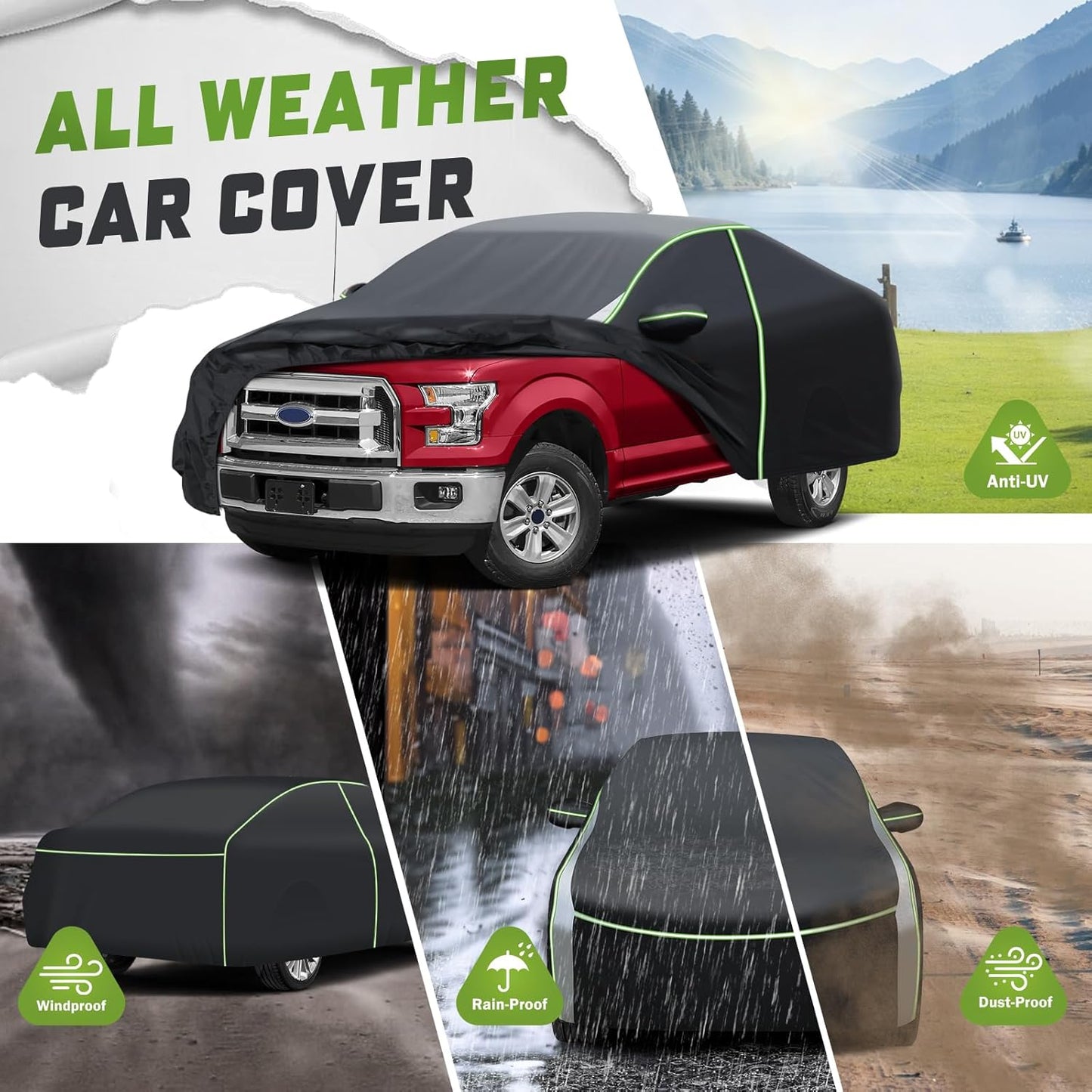 Mixsuper Liner Car Cover for Ford F-150 F-250 F-350 2001-2026 (Only for 5.5Ft Bed), 7 Layers Waterproof Car Cover Accessories for F150 F250 F350 with Zipper Door, Windproof Straps, Reflective Strips