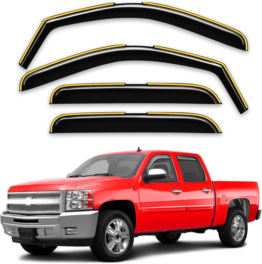 in-Channel Window Rain Guards Fit for Truck Chevrolet (Chevy) Silverado/GMC Sierra 2007-2013 Crew Cab Extra Durable Window Deflectors Window Visors Vent Shades Vent Visors Car Accessories