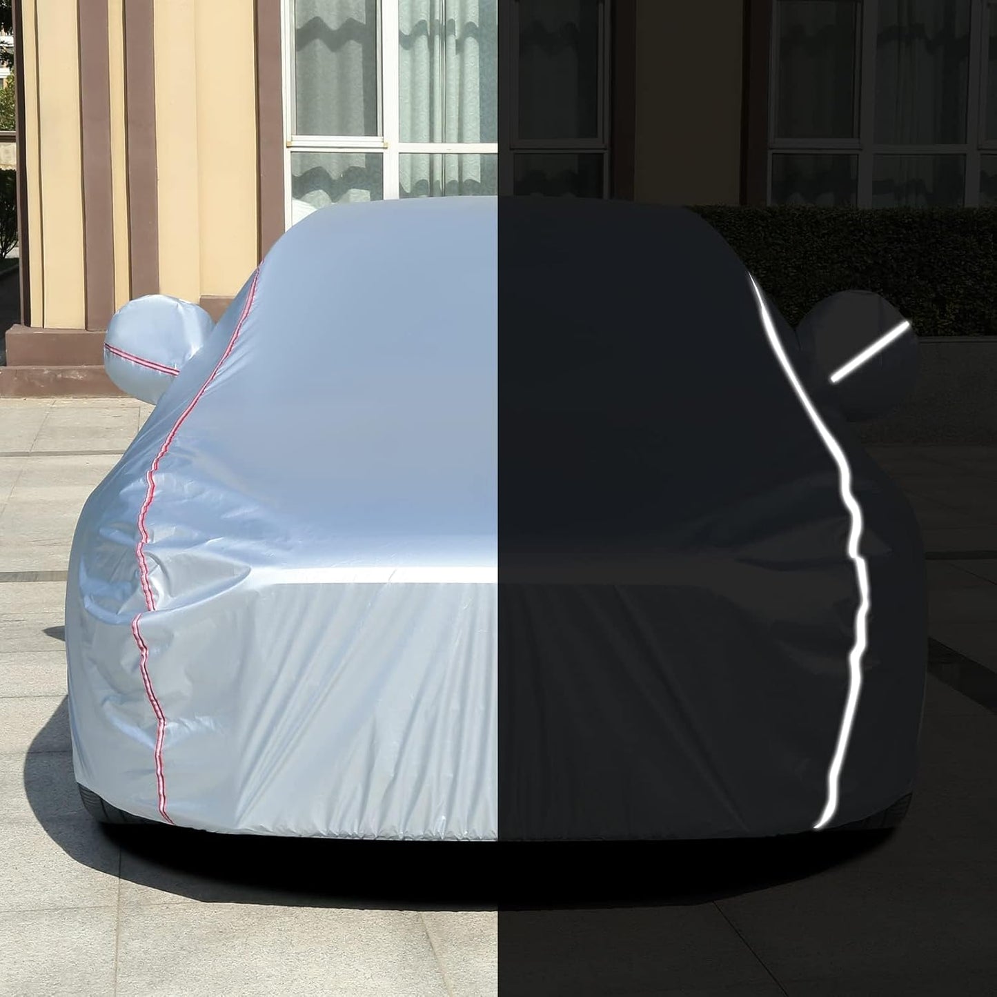 Tecoom Hard Shell Oxford Material Door Shape Zipper Design Waterproof UV-Proof Windproof Car Cover for All Weather Indoor Outdoor Fit 160-172 Inches Hatchback