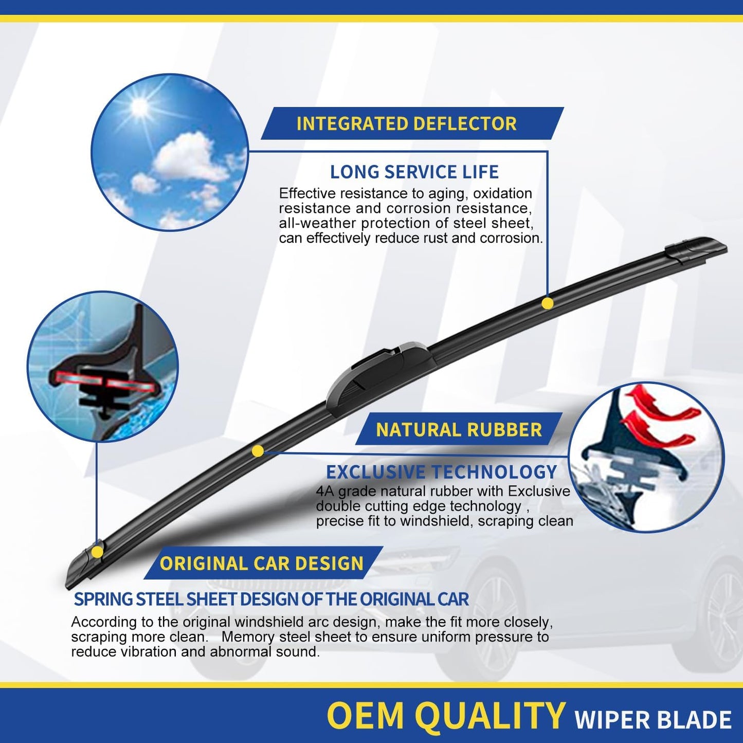 3 Wipers Factory Replacement For 2007 2006 2005 2004 2003 2002 2001 Toyota Sequoia Original Equipment Windshield Wiper Blades Set 19"+19"+14" (Set of 3) U/J HOOK