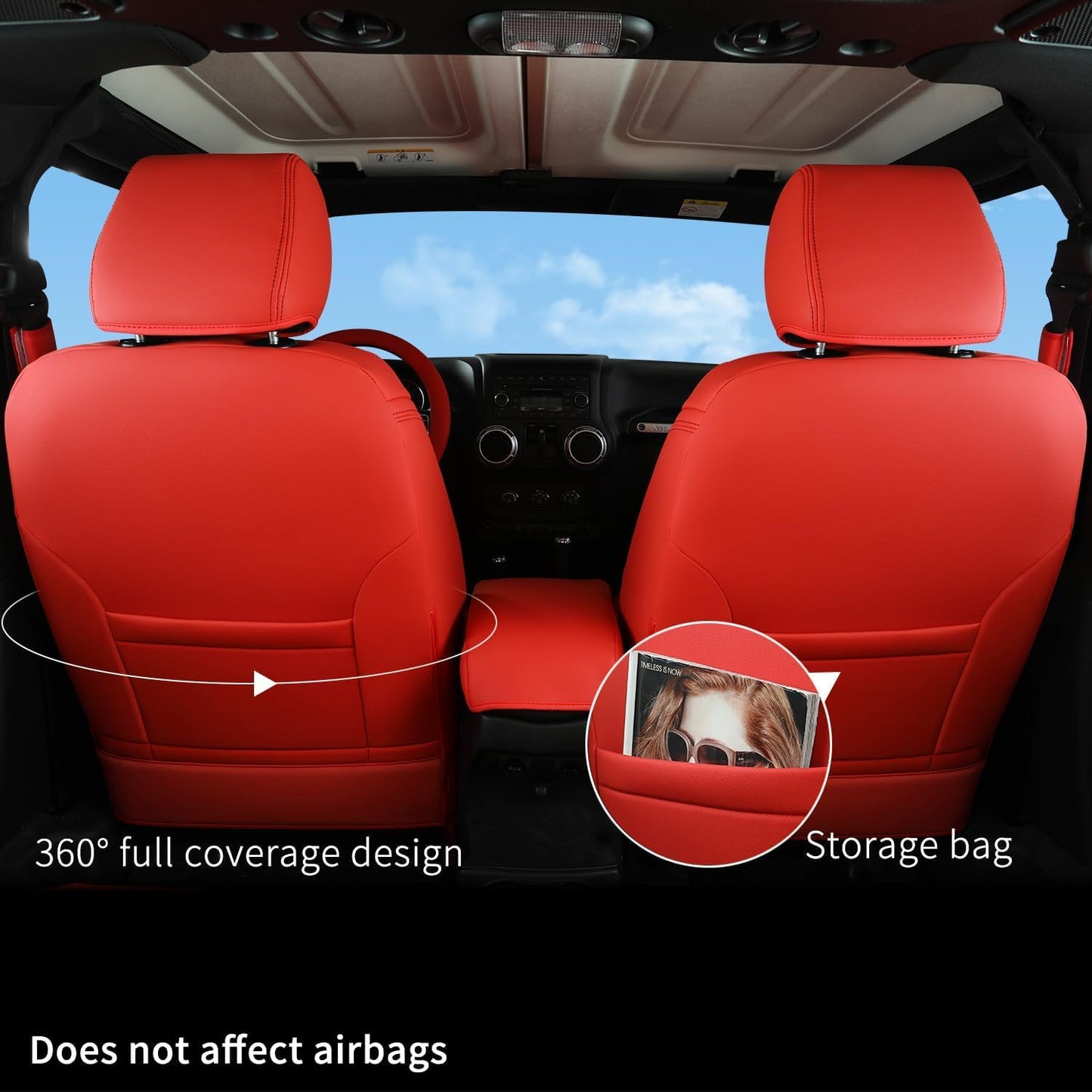 GIANT PANDA Customized Full Set Car Seat Covers for Jeep Wrangler 4 Door JK Sahara Sport Rubicon Unlimited Willys Wheeler Altitude 2013 2014 2015 2016 2017, Faux Leather - (Red)