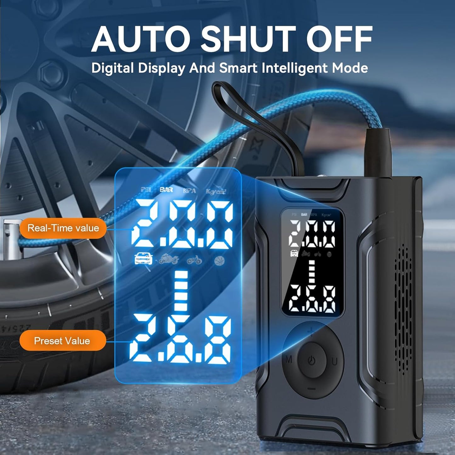 Tire Inflator Portable Air Compressor, Air Pump for Car Tires, 150PSI 20000mAh & 2X Faster Auto Tire Inflator with LED Light, LCD Display, Electric Air Pumps for Car Motorcycle Bike Balls